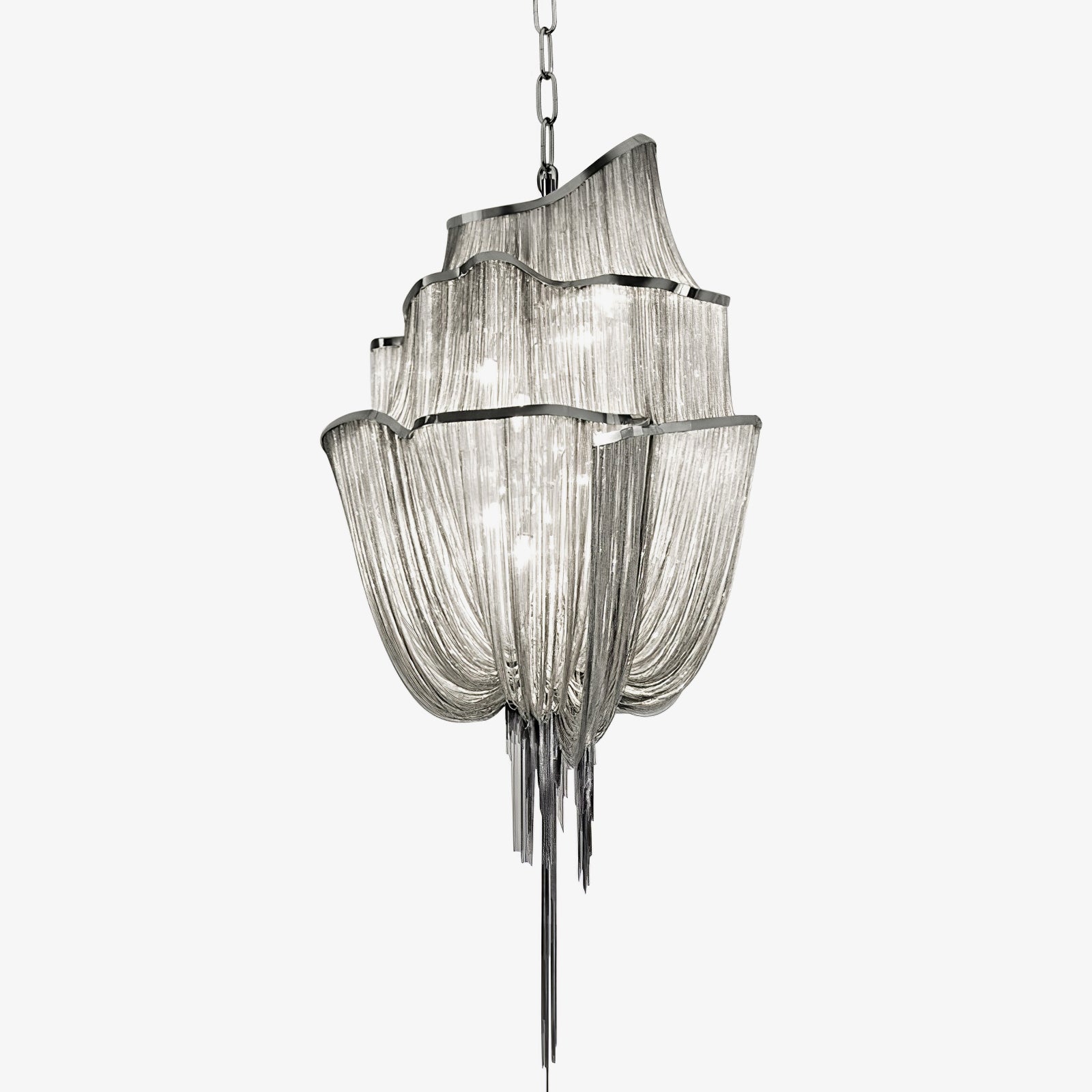 Sparkling Crystal Chandelier with Gold Chains - Elegant Dining Room Lighting for Wedding & Home Decor