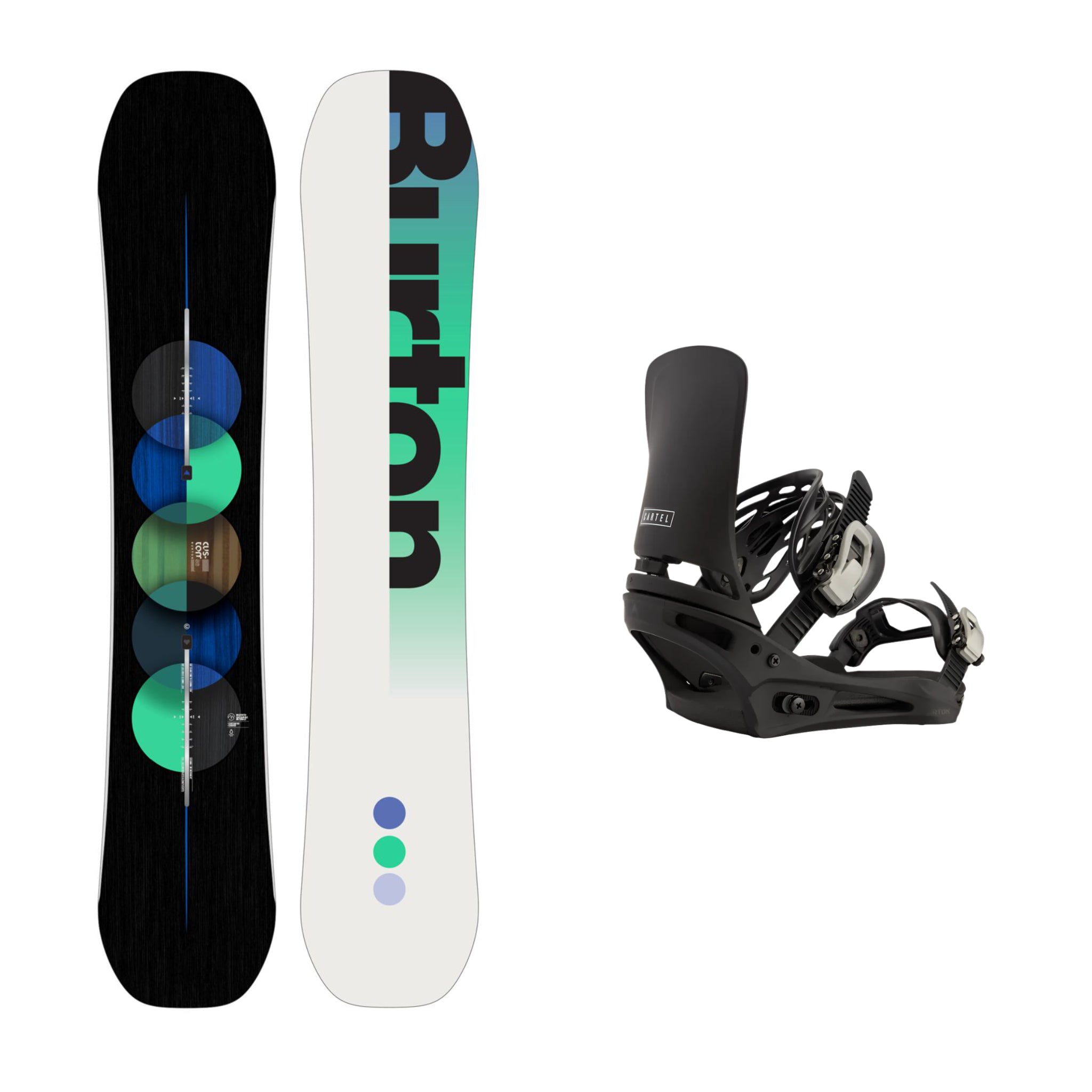 Burton Custom Snowboard with Burton Cartel Bindings 2025 - Perfect for All-Mountain Riding & Freestyle Snowboarding