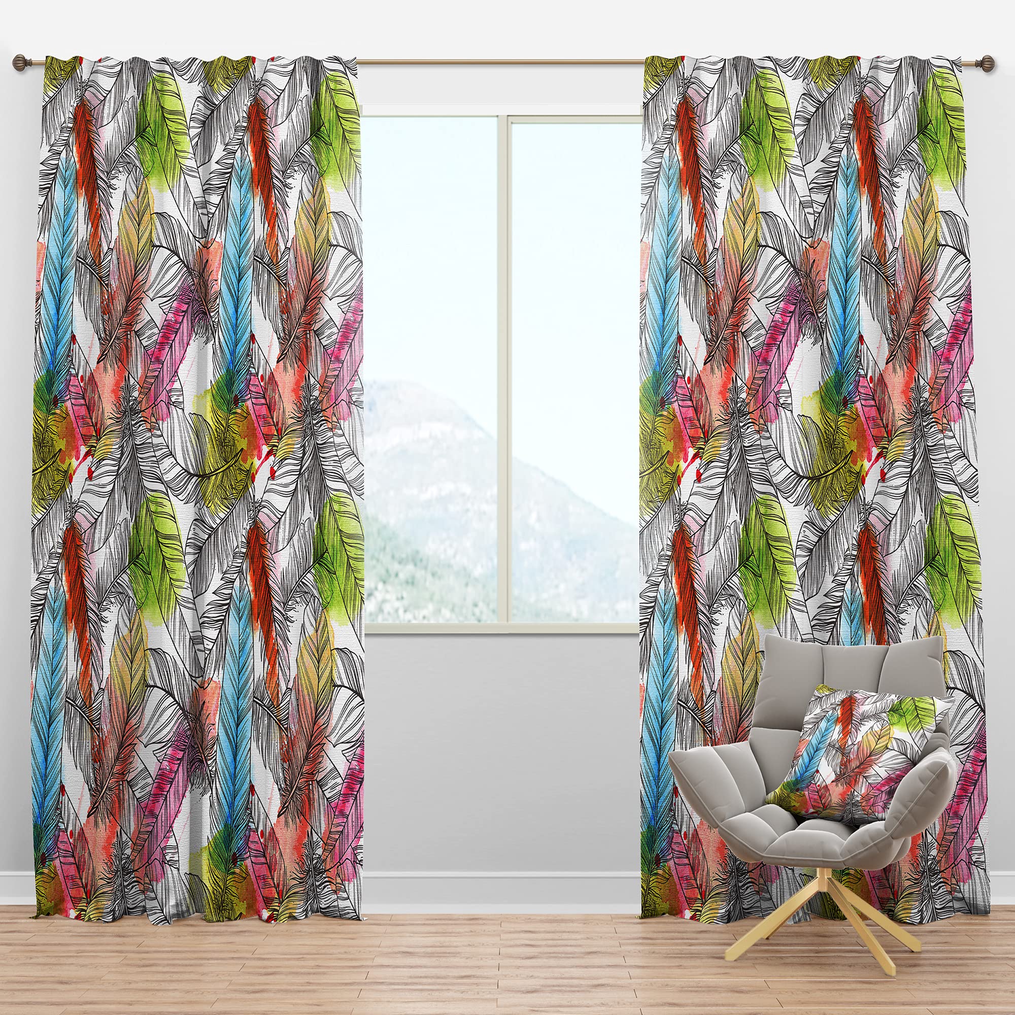 DesignQ Blackout Curtains - Hand-Painted Feather Pattern Thermal Insulated Drapes for Bedroom & Living Room (52x120, Single Panel) - Perfect for Light Blocking, Privacy & Energy Efficiency