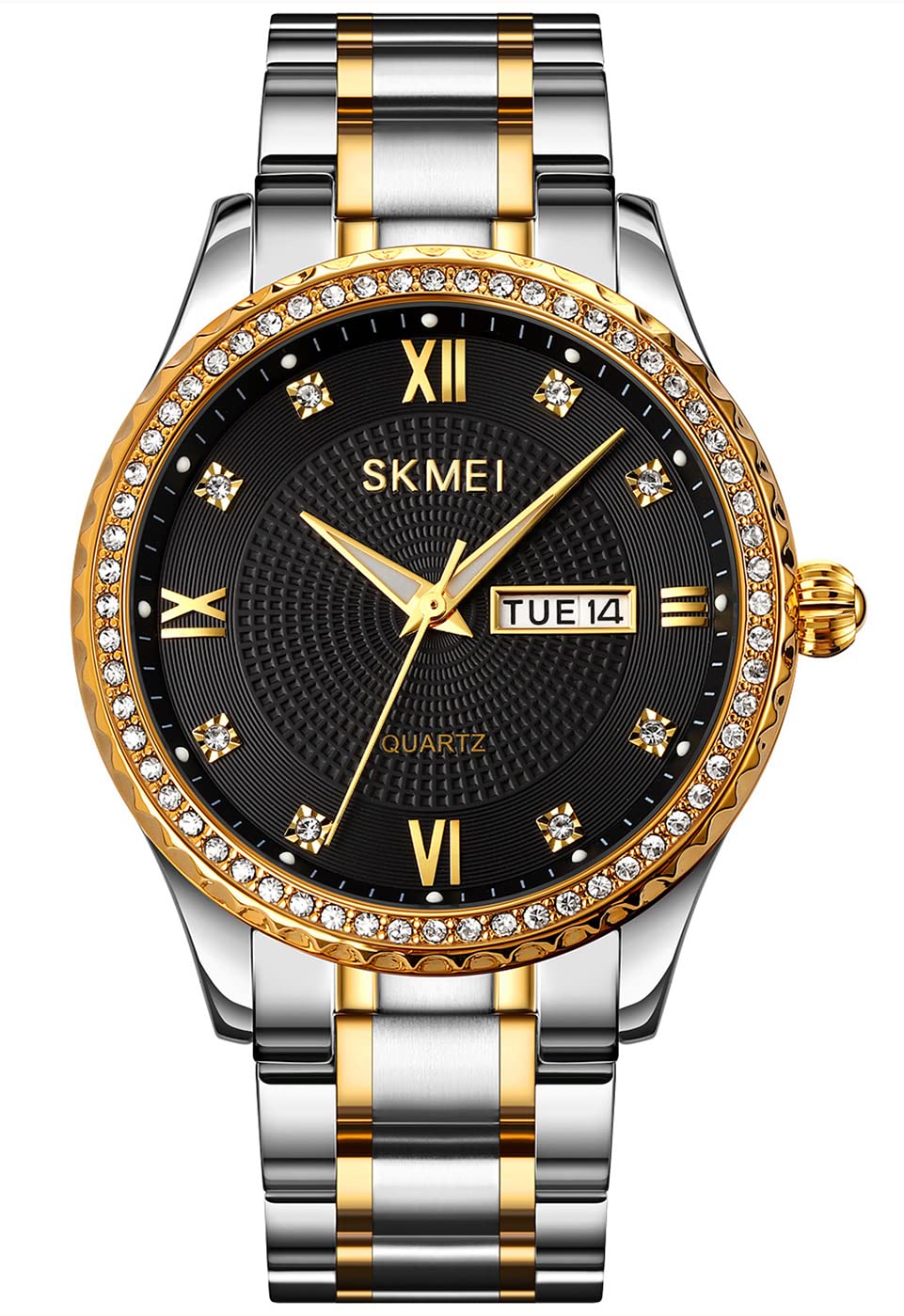 Luxury Men's Gold Watch with Diamond Bezel - Stylish Casual for Daily Wear