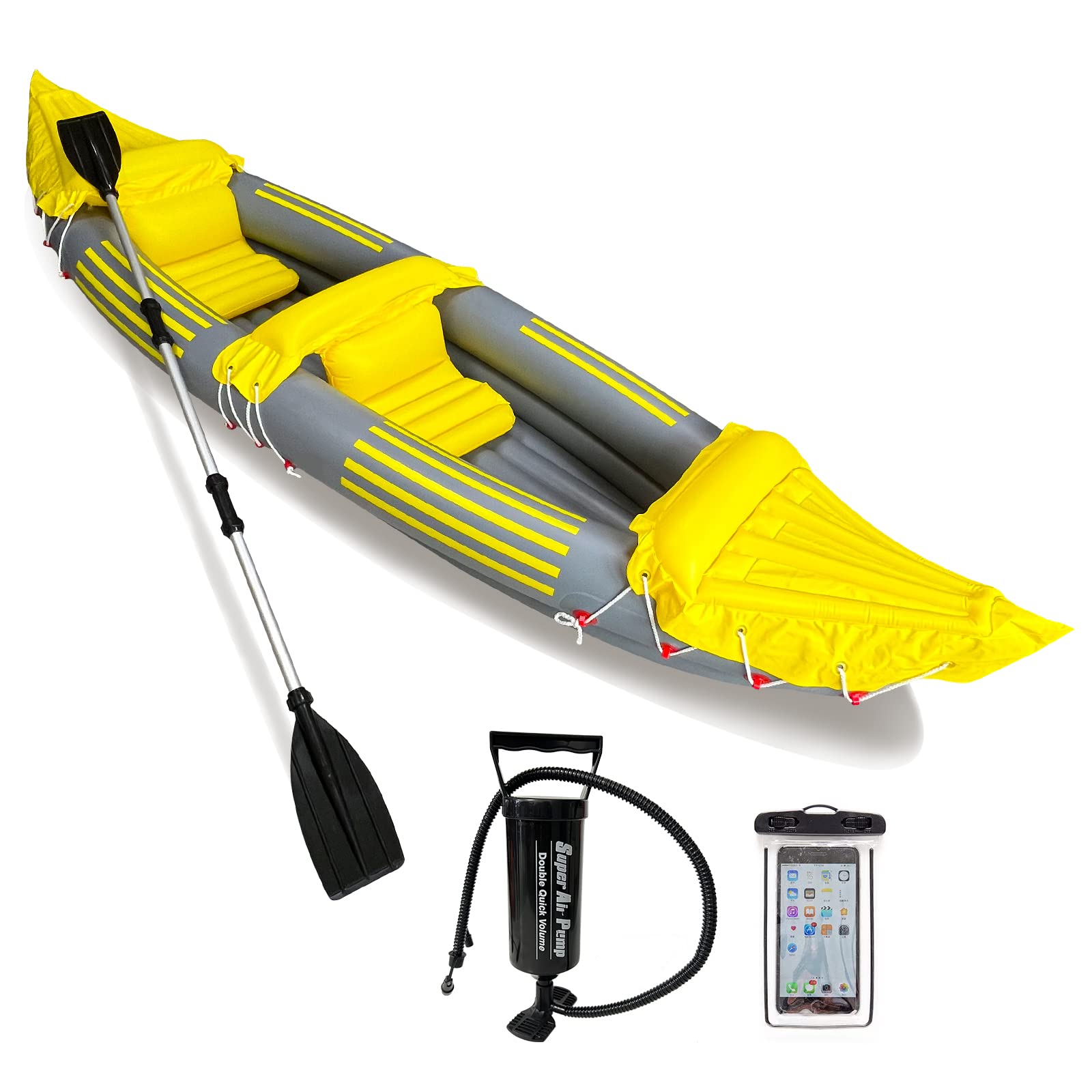 HotMax 2-Person Inflatable Kayak for Adults & Beginners - Foldable Touring Kayak with Aluminum Paddle & Pump - 10 Safety Air Valves - Professional Series (Yellow) | Perfect for Lakes, Rivers & Outdoor Adventures