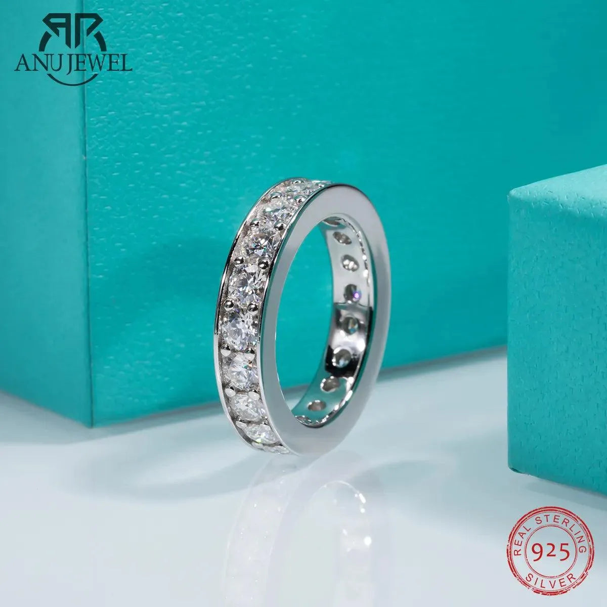 AnuJewel 3.5mm D Color Moissanite Wedding Band - 14K Gold Plated Sterling Silver Eternity Ring for Women & Men | Anniversary, Engagement, Promise Ring | Perfect for Weddings, Proposals & Special Occasions
