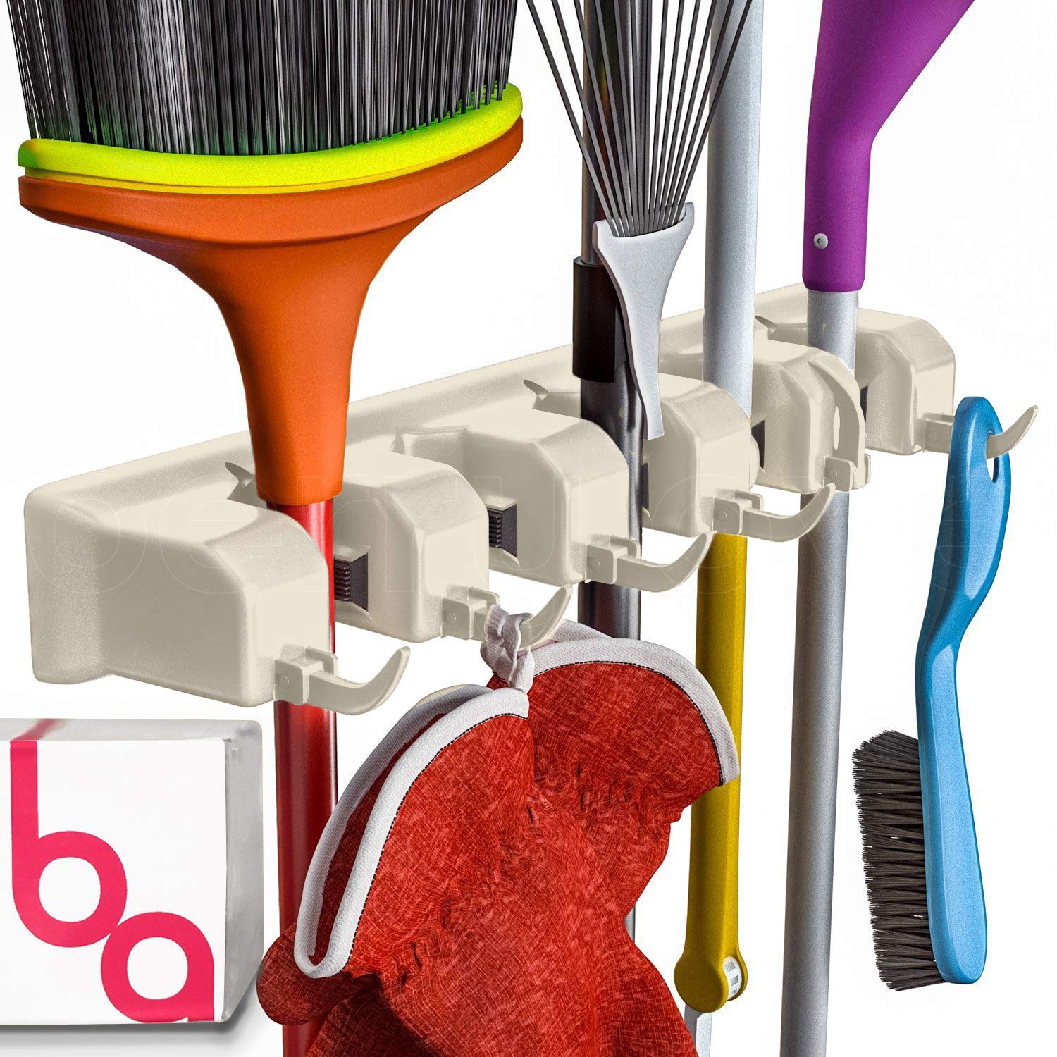 Wall Mount Broom Holder & Garden Tool Organizer - Heavy Duty Storage Rack for Mops, Rakes & Cleaning Supplies (1.25