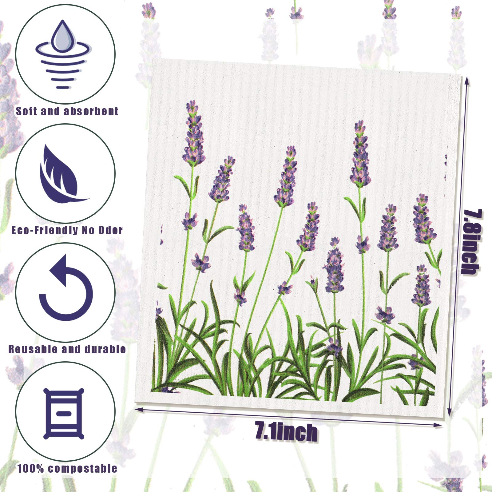 Swedish Kitchen Dish Towels - 6 Pack Wildflowers Printed Reusable Sponge Cleaning Cloths | Super Absorbent & Quick Drying Washable Wipes | Odor-Free Hand Towels for Dishes, Countertops & Kitchen Cleaning