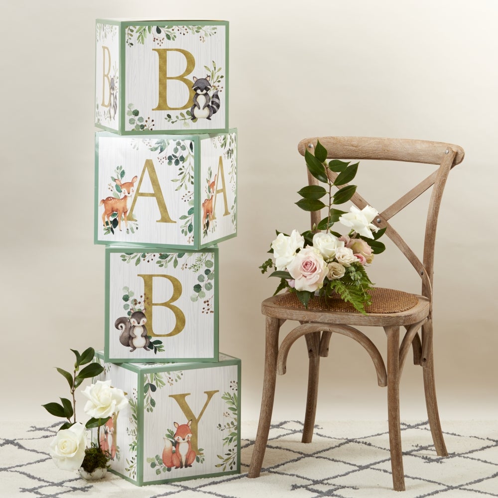 Woodland Baby Block Box Set of 4 - Natural Wooden Toy Blocks for Toddlers Learning & Play - Perfect for Nursery Decor, Early Childhood Education, and Sensory Development