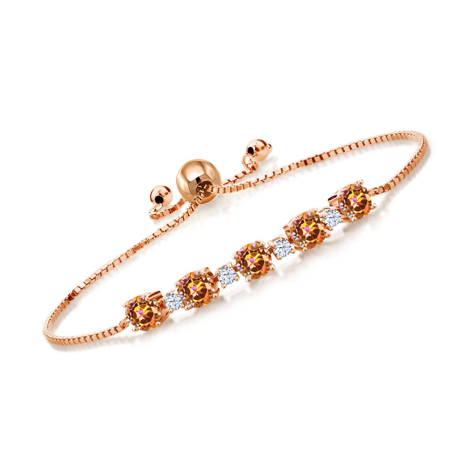 5.20 Ct Round Ecstasy Mystic Topaz Tennis Bracelet in 18K Rose Gold Plated Sterling Silver | Gem Stone King | Elegant Jewelry for Weddings, Parties & Special Occasions