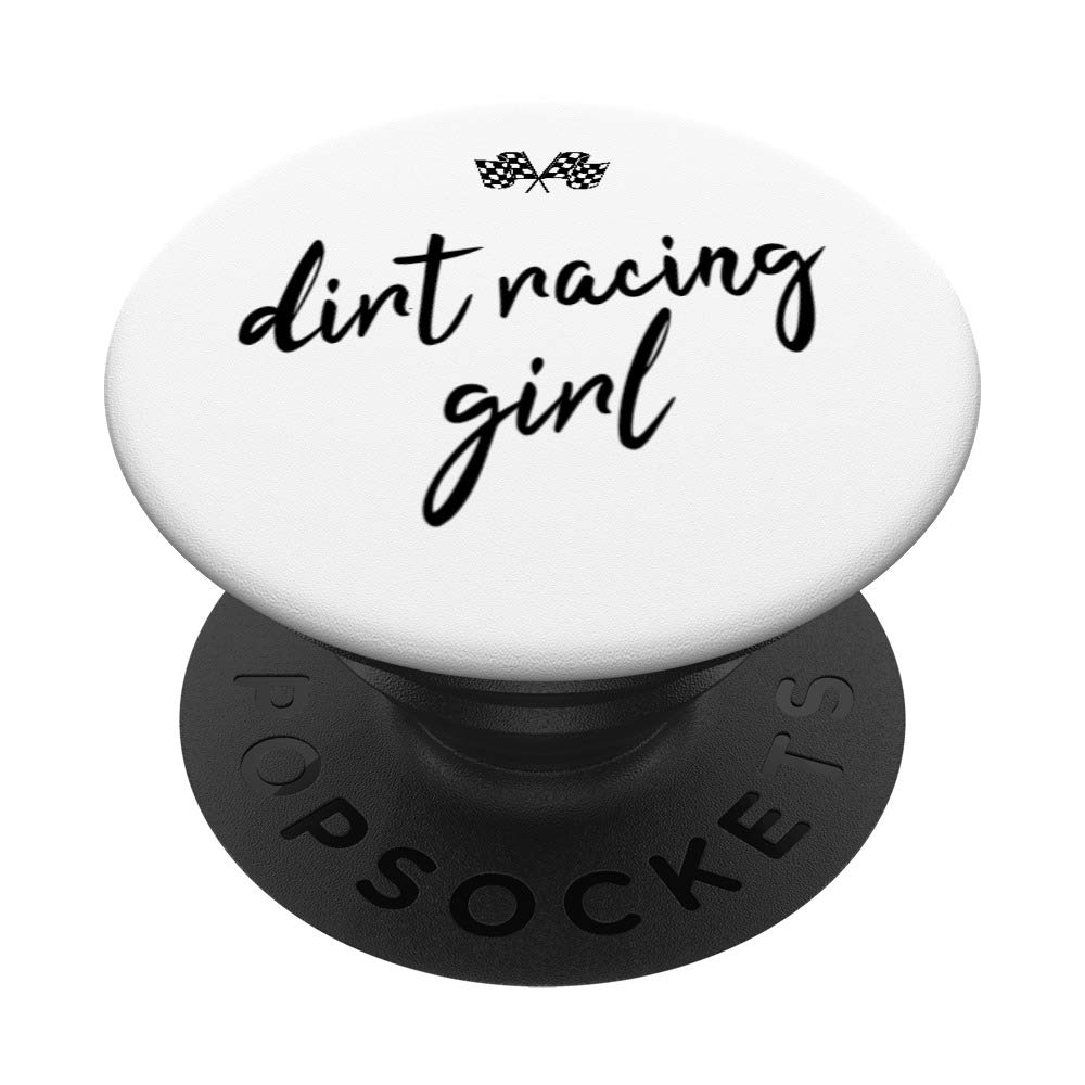 Checkered Flag Racing PopSockets Grip & Stand for iPhone, Samsung & Tablets - Dirt Track Racing Girl Design - Perfect for Motorsport Fans & Phone Accessories