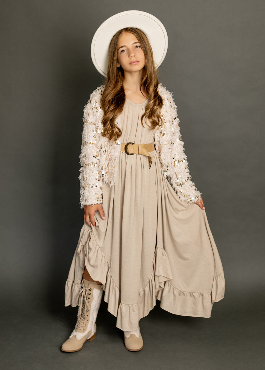 Braelyn Dress in Light Taupe - Women's Elegant Casual Midi Dress for Summer, Office & Special Occasions