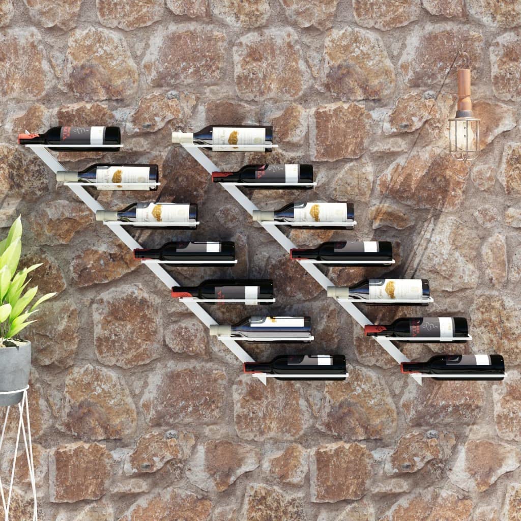 2-Pack Wall Mounted Wine Rack - Holds 7 Bottles - Decorative Metal Wine Storage for Kitchen, Living Room, Bar & Dining Room - Space-Saving White Wine Shelf (88 x 8 x 72 cm) - Perfect for Home Decor & Entertaining Guests