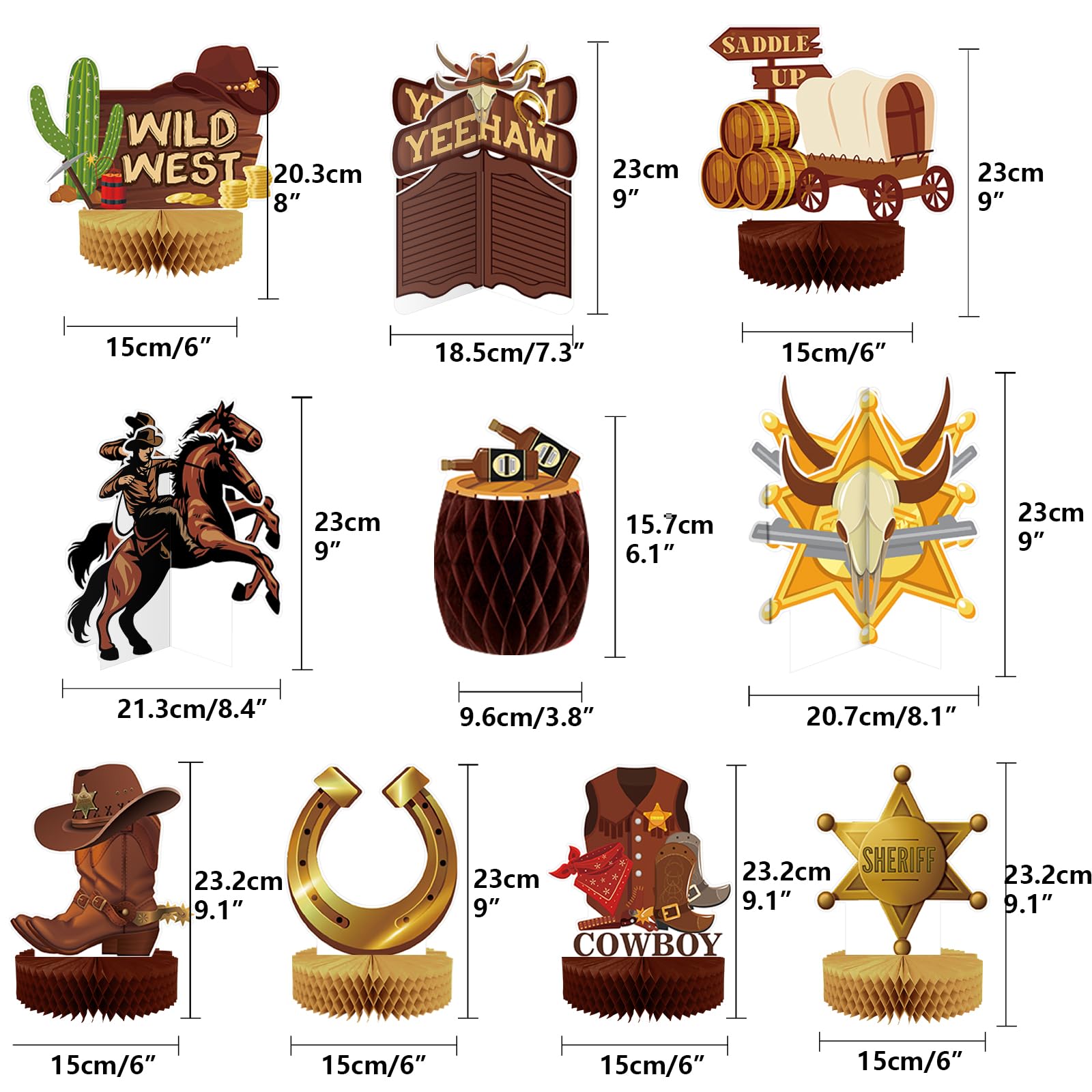 10 Pcs Western Cowboy Honeycomb Centerpieces - Wild West Party Decorations, 3D Double-Sided Stand Cards for Tables - Rodeo Themed Party Supplies for Western Theme Events, Weddings & Home Decor