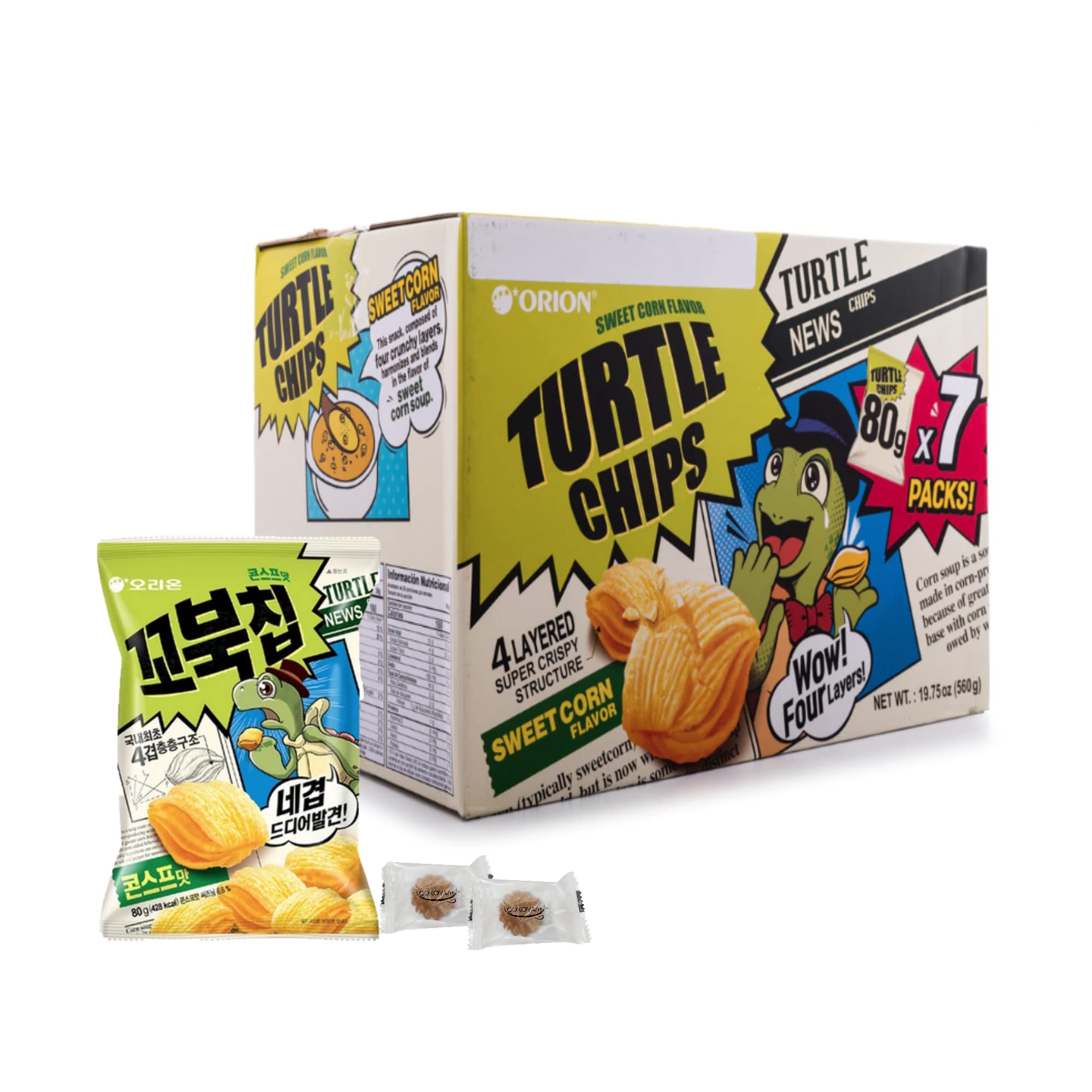 ORION Turtle Chips Original Flavor 7-Pack Gift Box | Korean Snacks for Parties, Gifts & Movie Nights