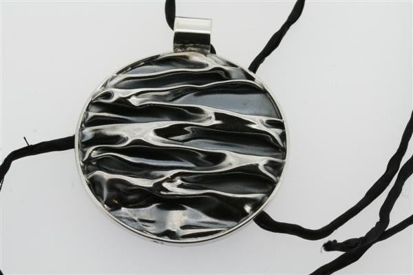 Elegant Black Silk Necklace with Circular Pendant - Perfect for Evening Wear & Special Occasions