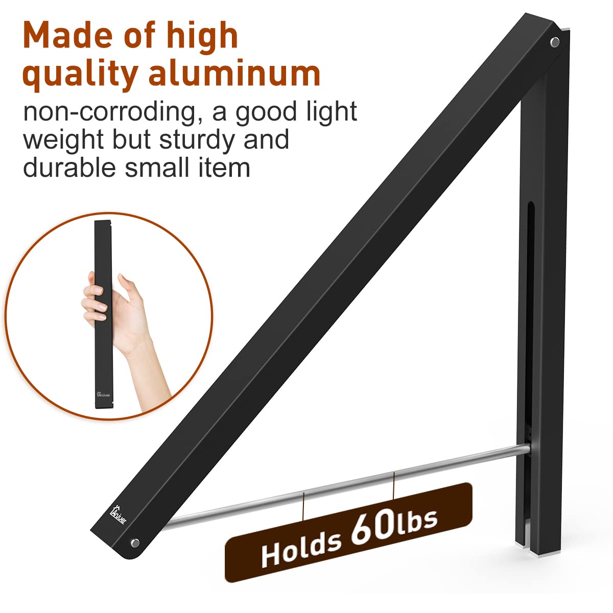 Wall Mounted Retractable Folding Clothes Drying Rack - Space Saving Laundry Room Organizer, Aluminum Clothes Hanger for Closet Storage with Easy Installation (Black) - Perfect for Small Apartments, Dorm Rooms & Tight Spaces