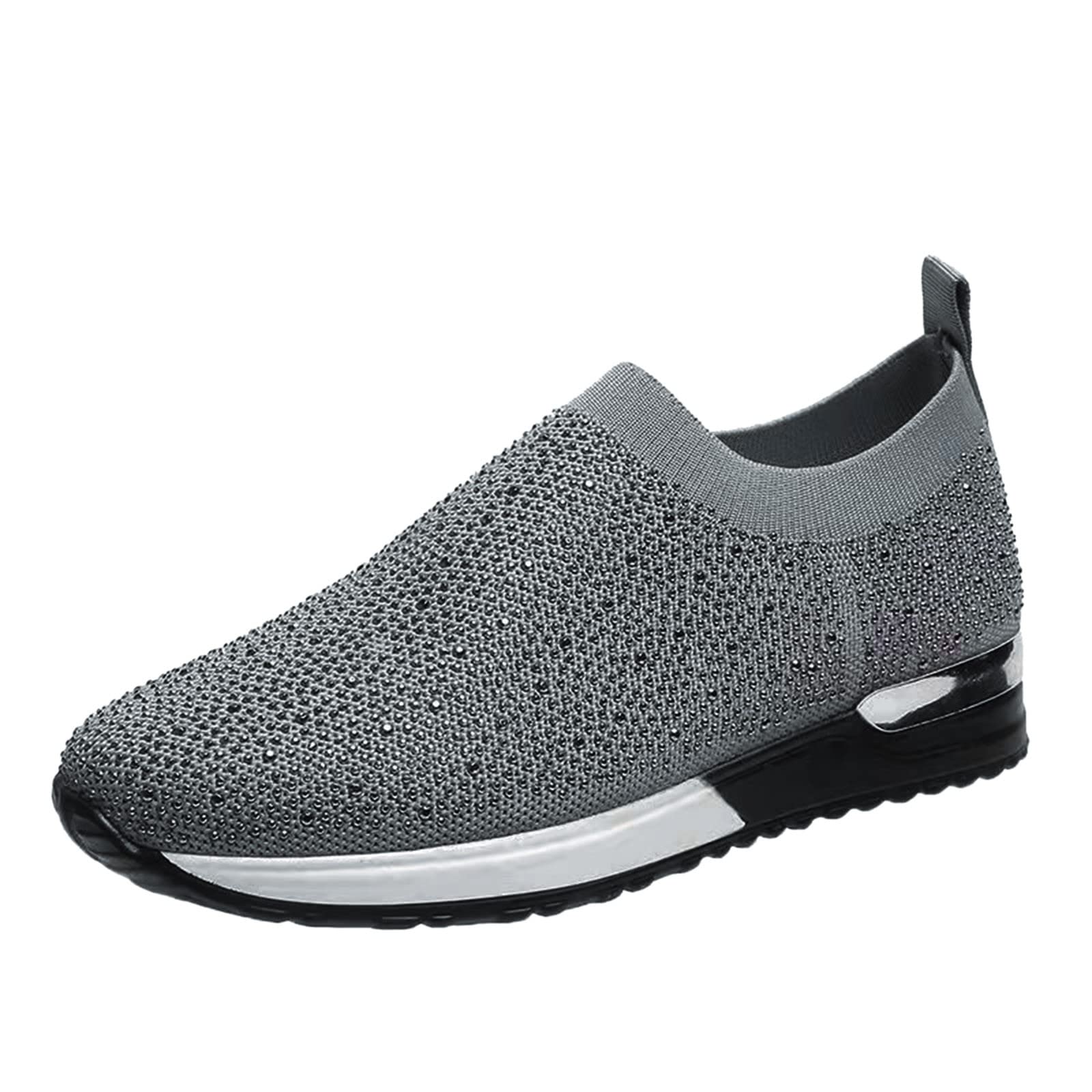 Women's Slip-On Sneakers with Rhinestones - Breathable Mesh Casual Shoes for Women - Thick Sole Comfortable Walking Shoes - Perfect for Work, Travel & Everyday Wear