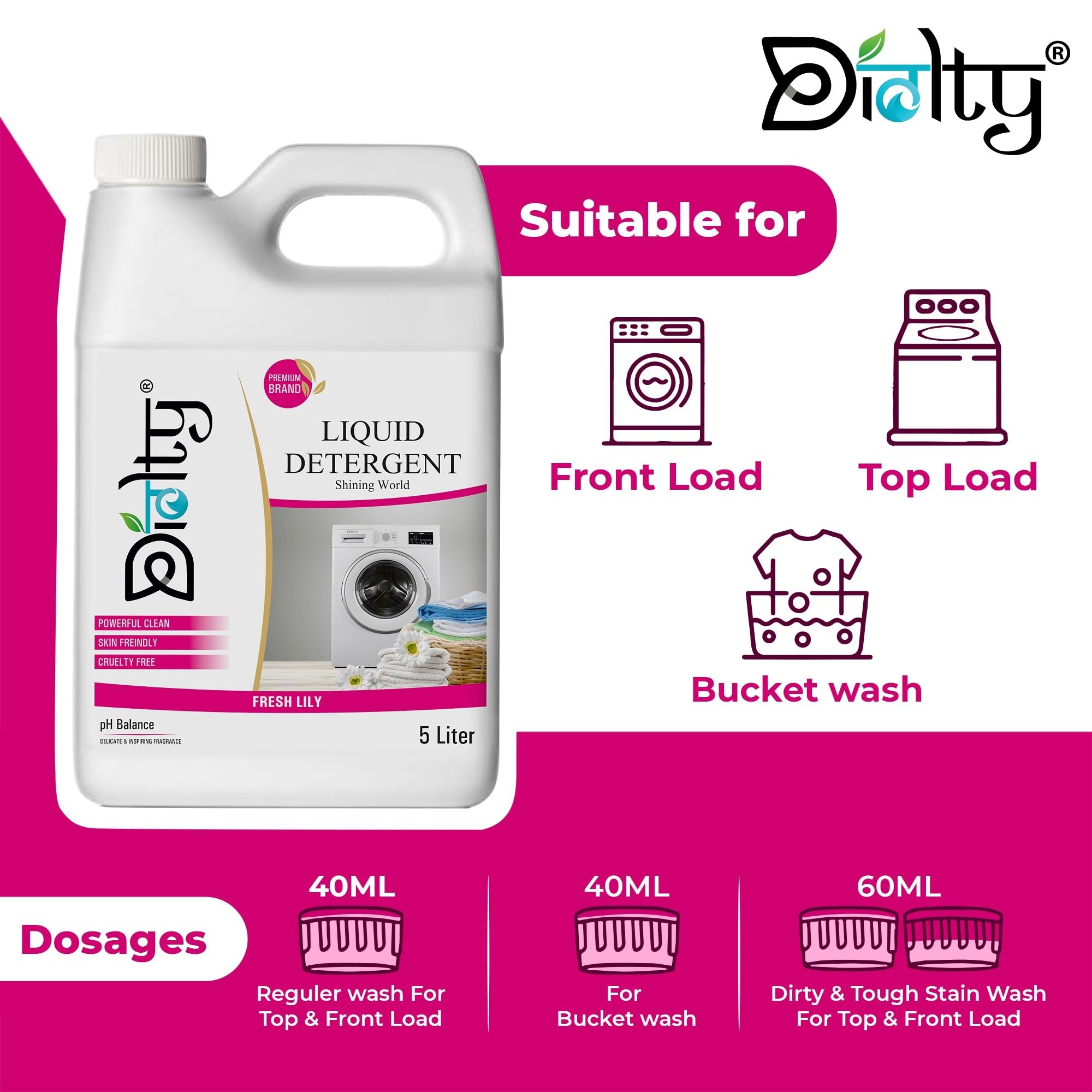 Diolty Liquid Laundry Detergent 10L - Concentrated Formula for Top Load & Front Load Washing Machines (Lily Scent) - Gentle on Clothes, Ideal for Family Laundry & Large Loads