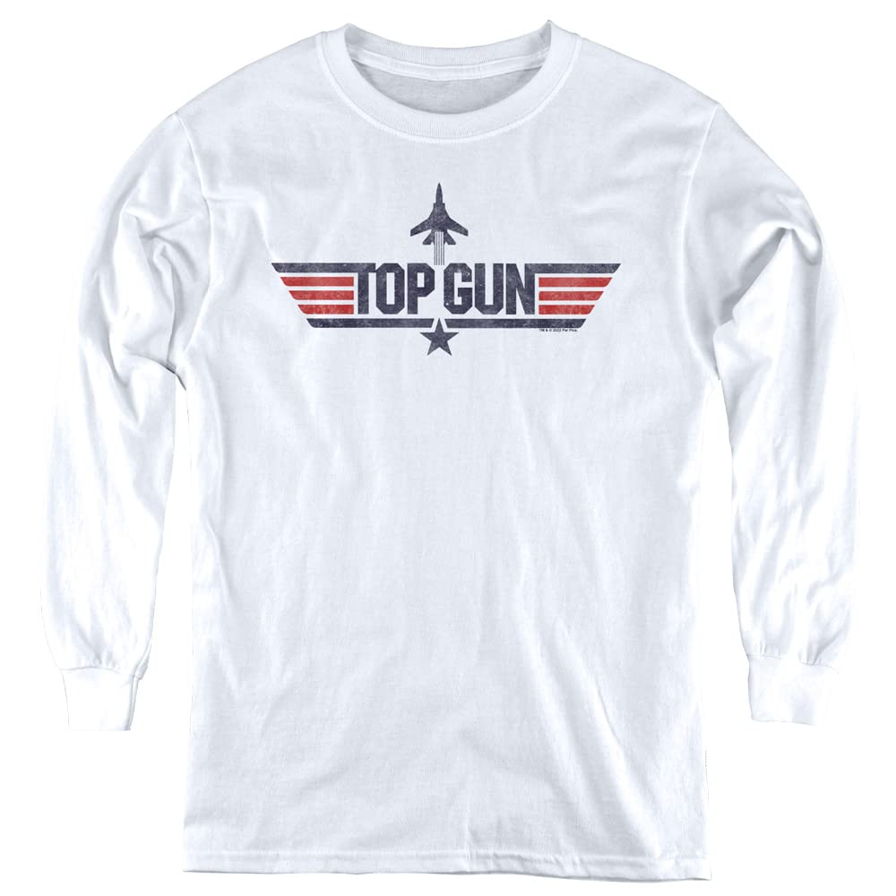 Logovision Top Gun Logo White Youth Long Sleeve T-Shirt | Boys Graphic Tee | Movie Inspired Apparel | School, Casual Wear & Movie Nights