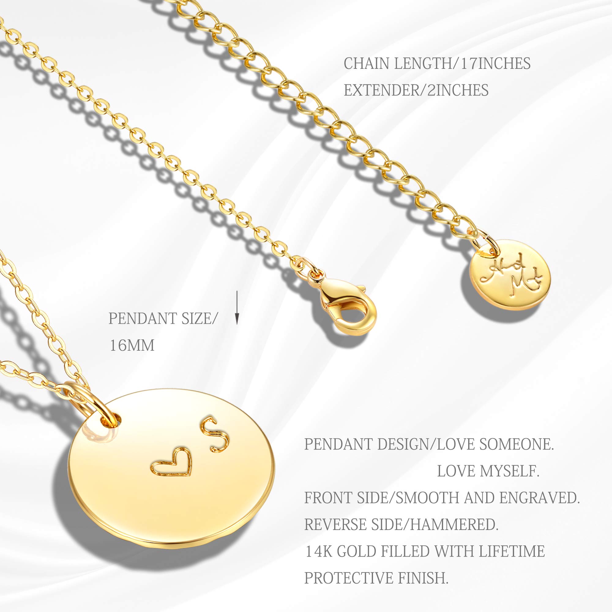 14K Gold Plated Personalized Initial Pendant Necklace for Women - Engraved Disc, Dainty Heart Charm, Handmade Jewelry Gift for Her | Birthday, Anniversary, Valentine's Day Present