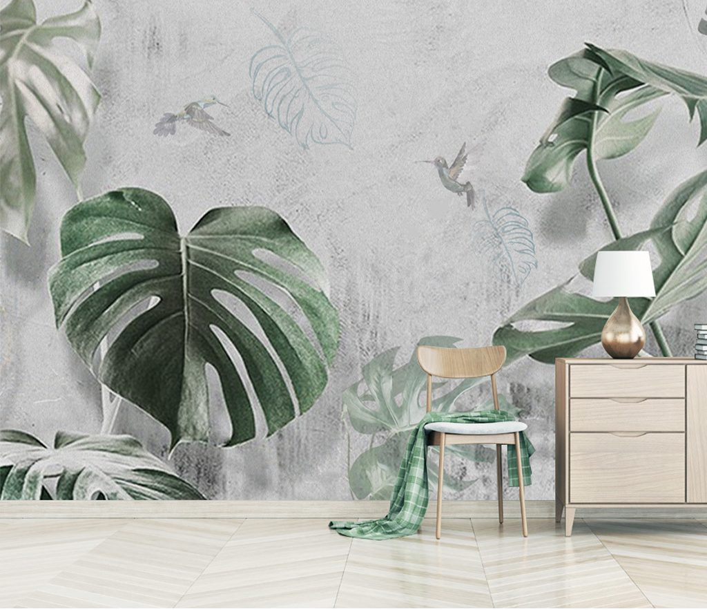 Large Green Leaf Wallpaper Murals - Stunning Botanical Wall Décor for Living Room, Bedroom & Office | Peel & Stick Self-Adhesive Vinyl Wallpaper