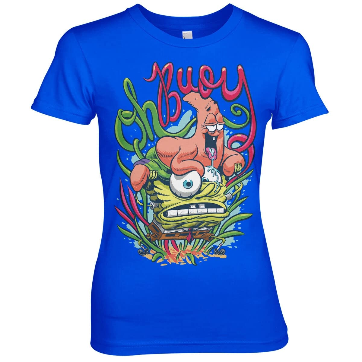 Official SpongeBob SquarePants Women's T-Shirt - Soft Cotton Cartoon Graphic Tee (Medium, Blue) | Casual Wear, Cosplay, Gift for Fans