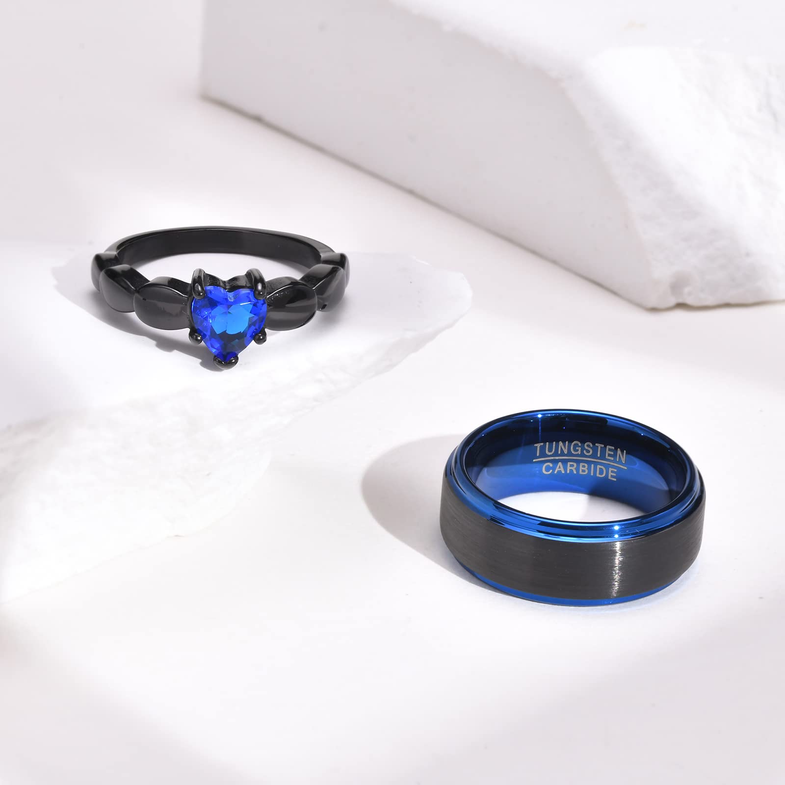 VNOX 2-Piece Custom Couple Rings Set - Personalized His & Hers Stainless Steel Promise Rings | Black Matching Wedding Bands for Men & Women | Perfect for Anniversaries, Engagements & Romantic Gifts