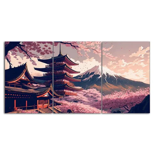 3 Piece Mount Fuji Japanese Temple Canvas Wall Art Set - 60x90 cm Framed High Quality Print, 100% Australian Made, Ready to Hang - Perfect for Living Room, Bedroom & Office Decor