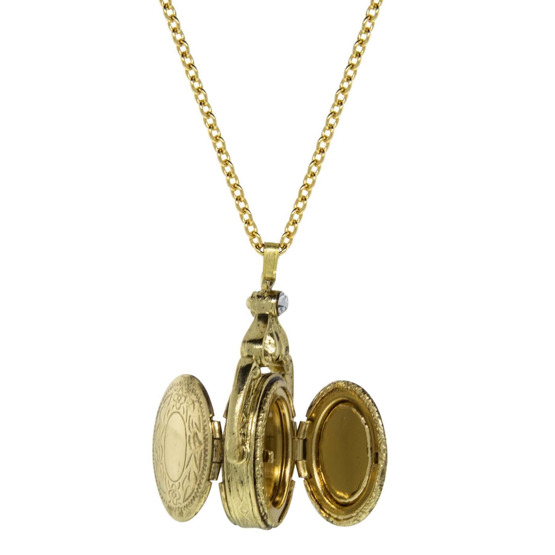1928 Vintage Carnelian Cameo Double Spinner Locket Necklace - 28