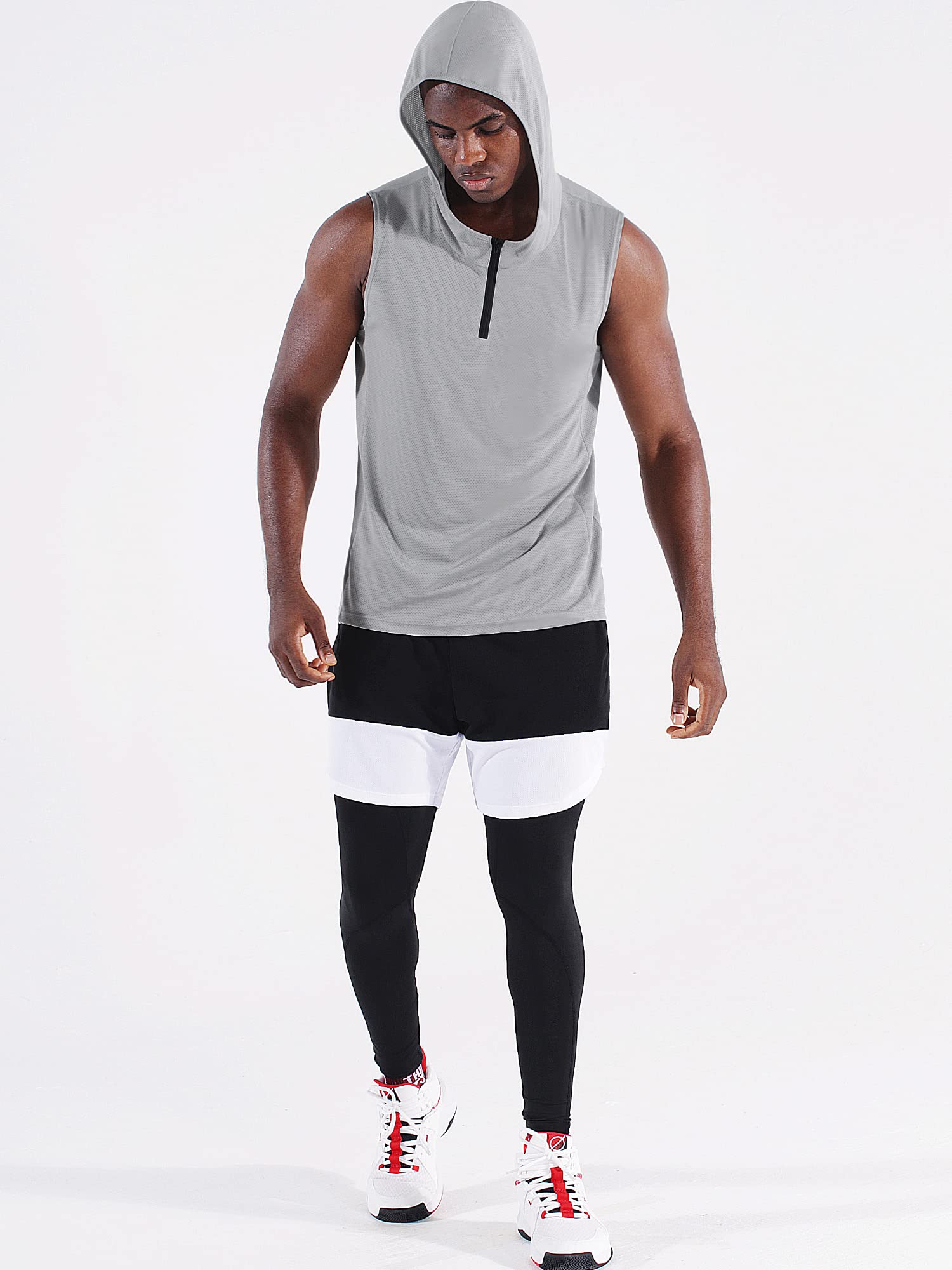 Neleus Men's Running Tank Tops 3 Pack - Breathable Sleeveless Workout Shirts with Hoods for Gym, Jogging & Outdoor Sports | Moisture Wicking Athletic Shirts for Men