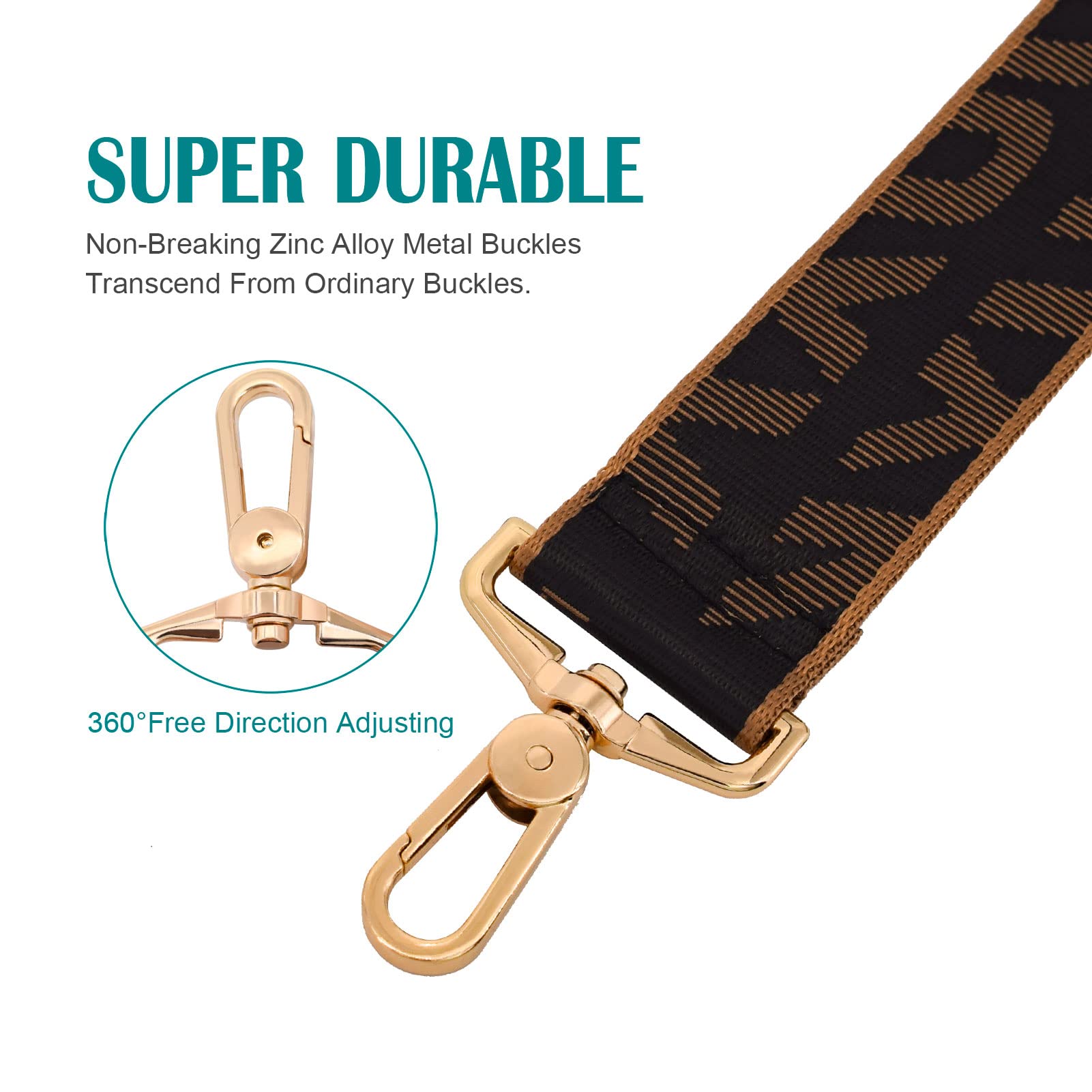 Replacement Crossbody Bag Strap with Metal Swivel Hook - Adjustable Shoulder Strap for Purse, Luggage & Guitar - Perfect for Travel, Concerts & Daily Use
