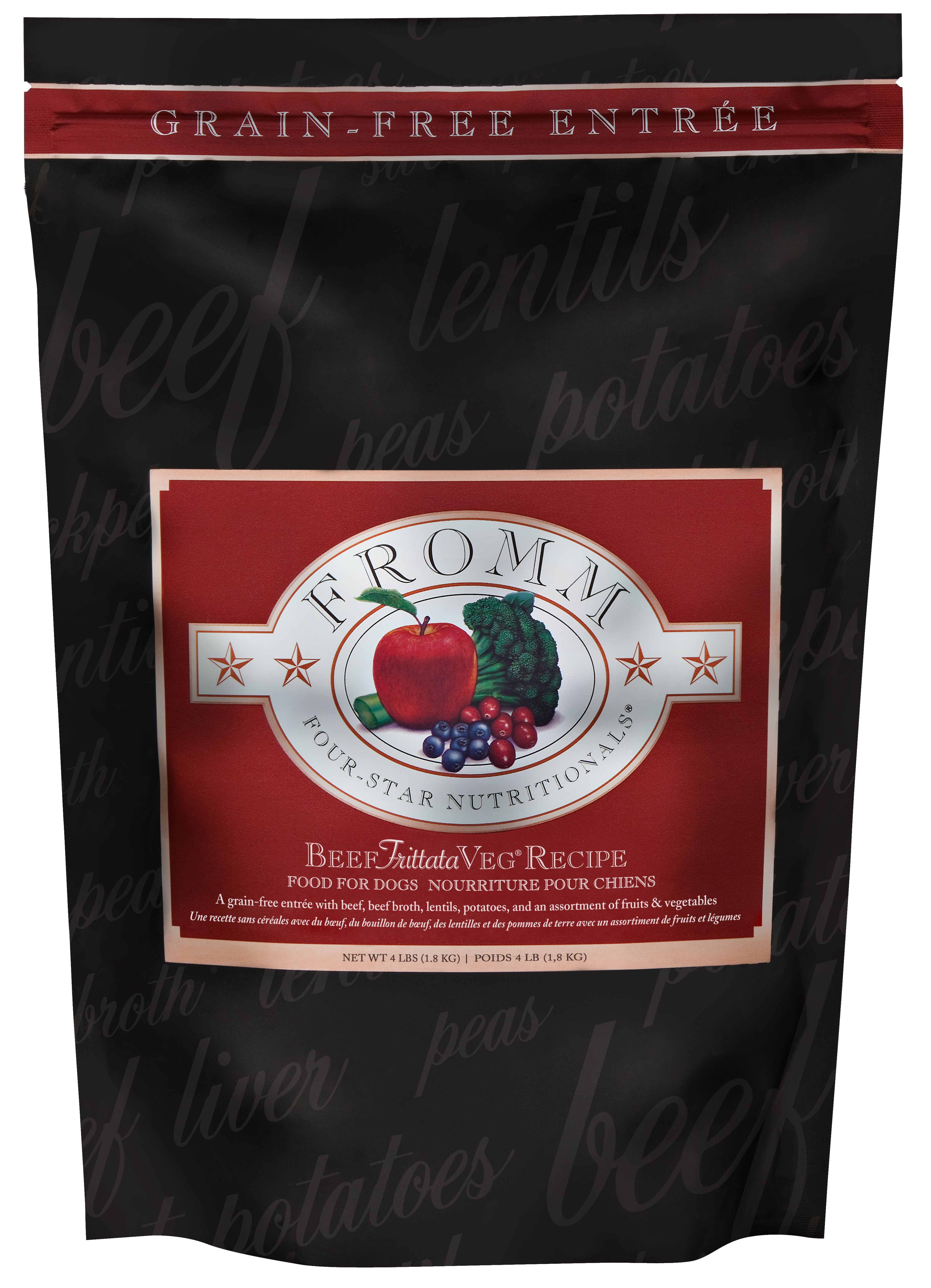Fromm Four Star Grain Free Dry Dog Food - Beef Frittata Recipe - High Protein, Natural Ingredients for Adult Dogs - Perfect for Sensitive Stomachs & Allergies - Ideal for Home Feeding & Training Treats