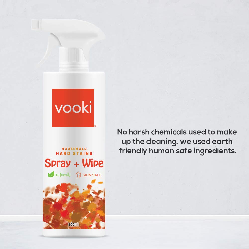 Vooki Eco-Friendly Heavy Duty All Purpose Stain Remover - 500ml Hard Surface Cleaner for Kitchen, Stove, Oil, Grease, Sink, Countertop, Tiles, Walls & Chimney - Non-Toxic Degreaser Spray for Home & Commercial Use - Perfect for Deep Cleaning & Maintenance