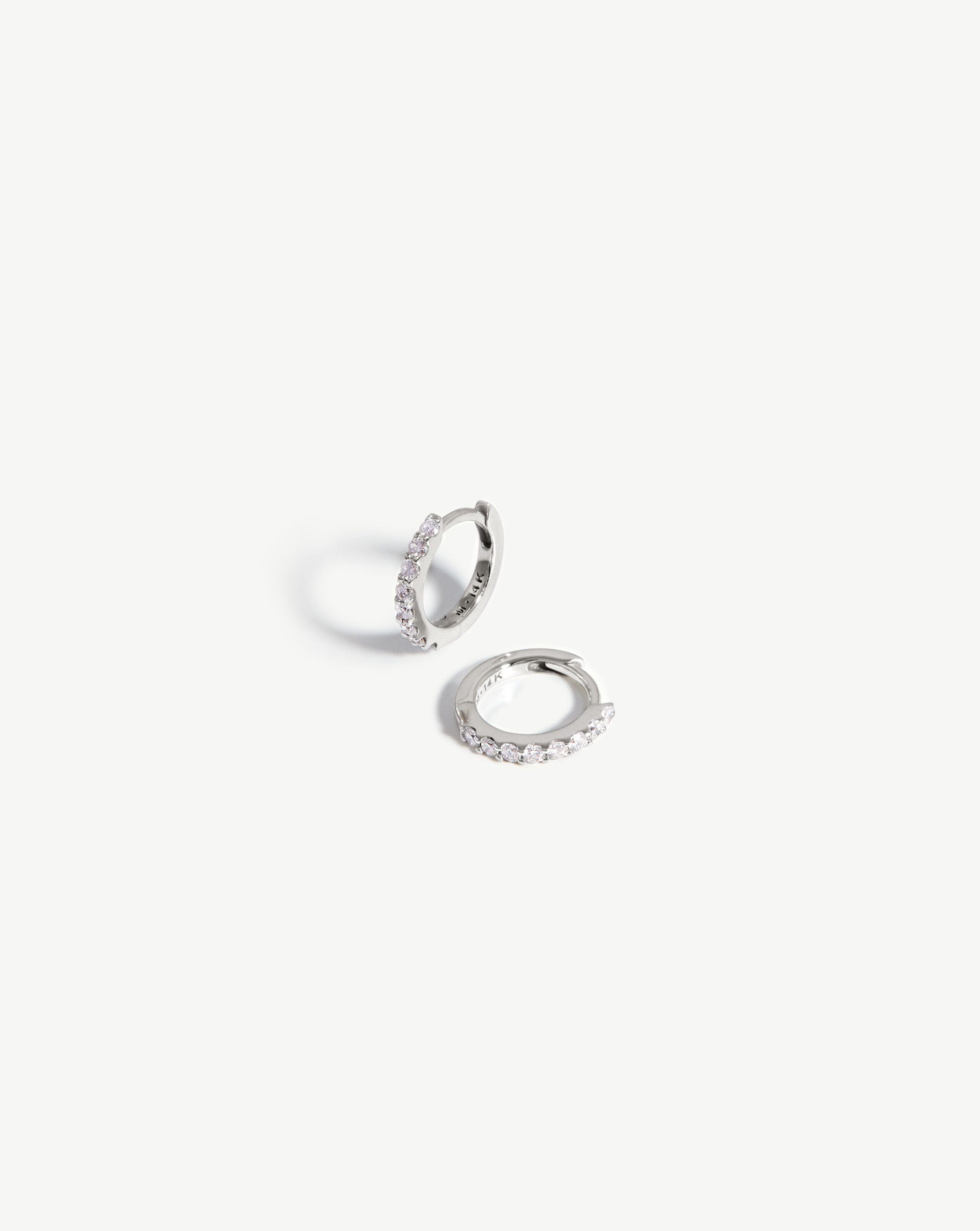 14K White Gold Diamond Huggie Hoop Earrings for Women - Classic & Elegant Everyday Jewelry Gift for Her - Perfect for Parties, Weddings & Special Occasions