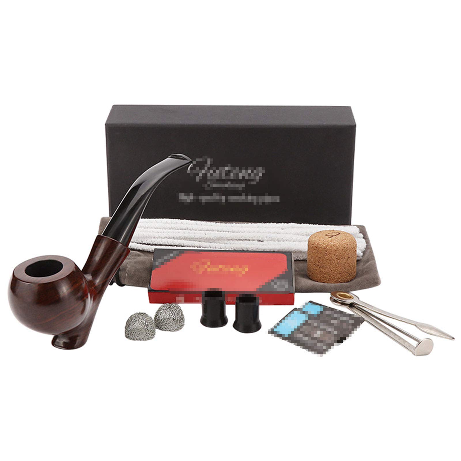 Premium Ebony Wood Smoking Pipe Set with 9mm Detachable Filter - Complete Accessories Gift Box for Tobacco & Herbs | Perfect for Relaxation, Gifts & Collectors