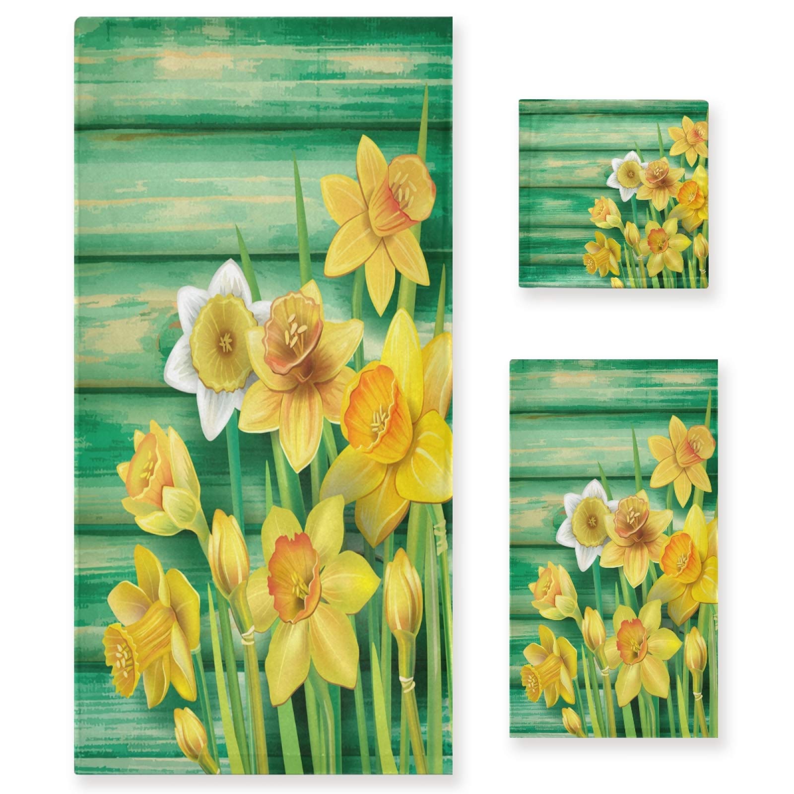 **Premium Yellow Daffodil Bath Towel Set - Luxury 3-Piece (Bath Towel, Hand Towel, Washcloth) - Ultra Soft & Absorbent for Bathroom, Hotel, Gym, Yoga & Spa**