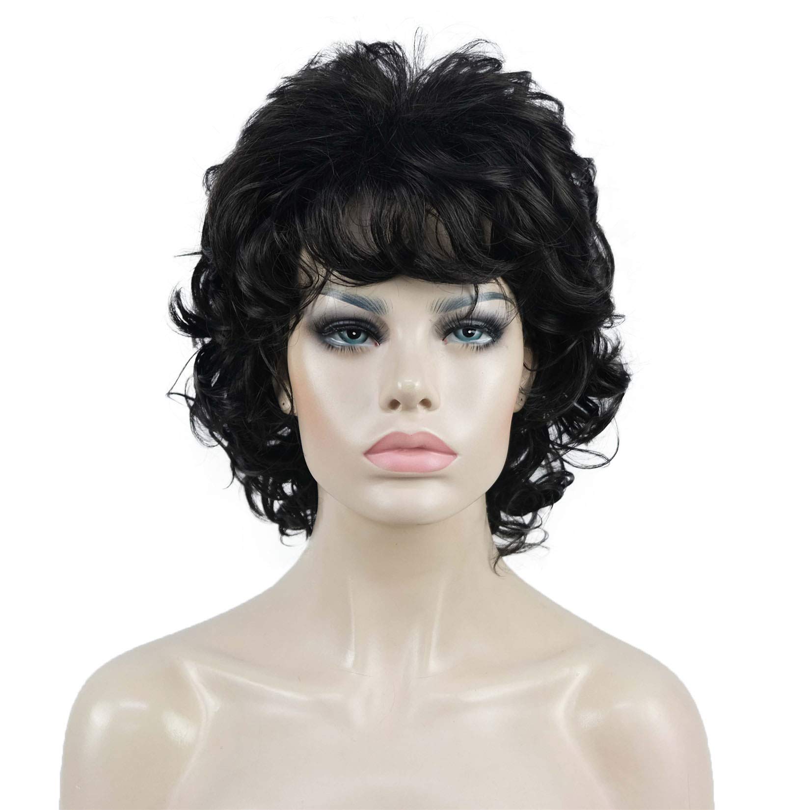 Aimole Short Curly Synthetic Wigs for Women - Heat Resistant Full Capless Wig - 2 Natural Black Colors - Perfect for Cosplay, Halloween, Daily Fashion & Special Occasions