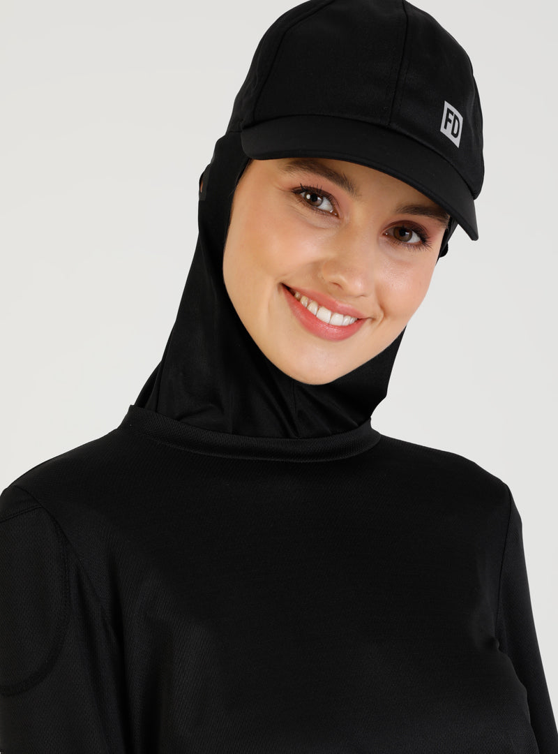 Black Activewear Hijab Cap - Breathable & Comfortable Sports Hijab for Running, Yoga, and Gym Workouts