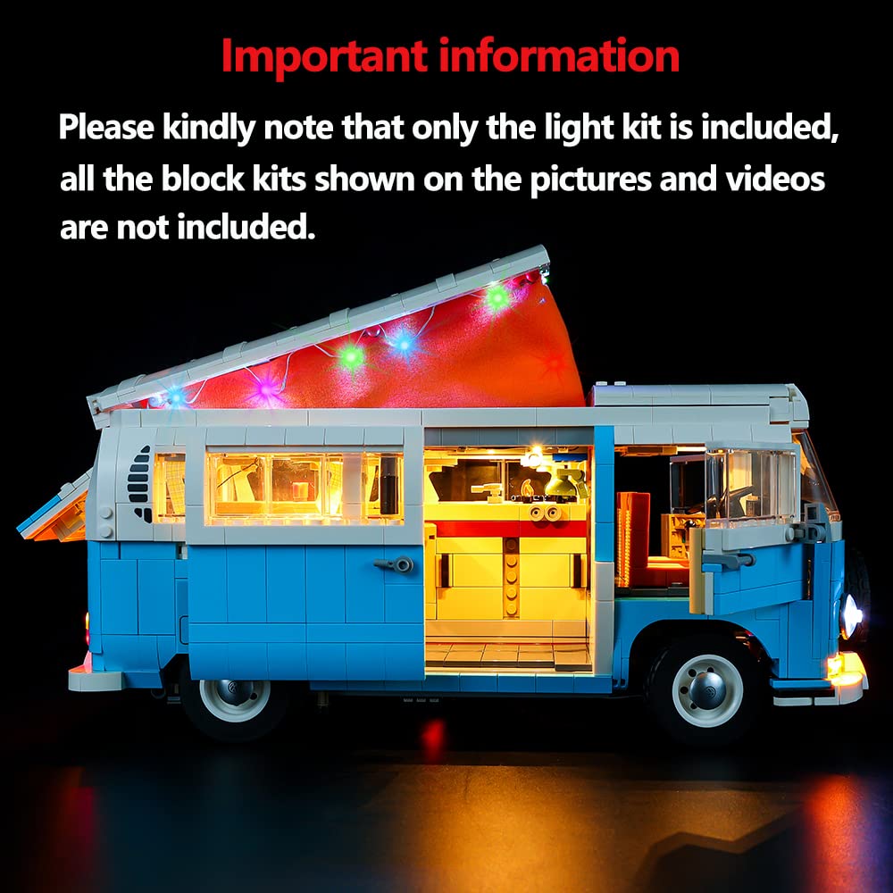 Kyglaring LED Lighting Kit for Lego Volkswagen T2 Camper Van 10279 Building Set - Compatible with RC Sound Version (Model Not Included) - Perfect for Enhancing Display & Nighttime Play