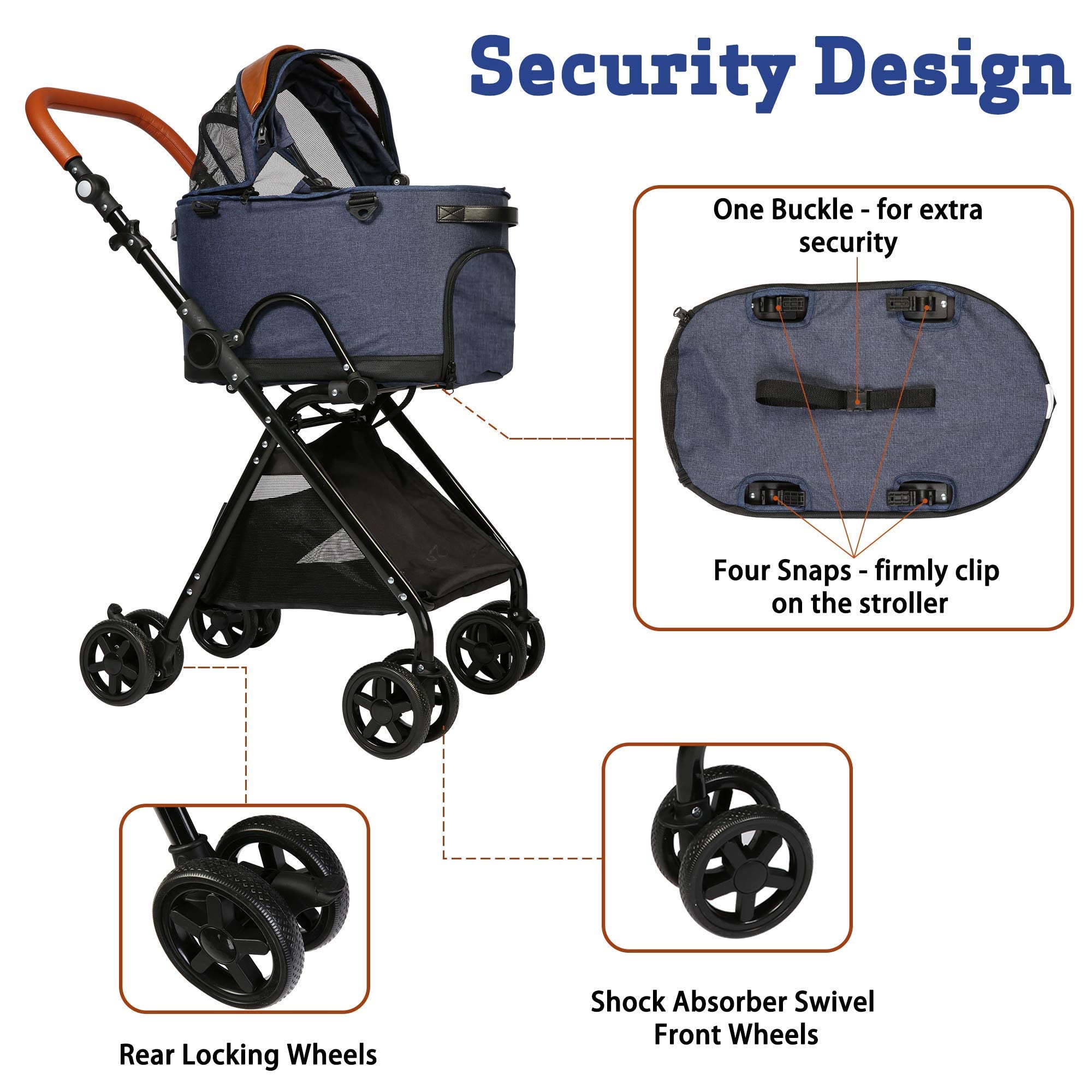 LUCKYERMORE Premium 2-in-1 Folding Pet Stroller & Carrier for Medium Dogs & Cats - Adjustable Handle, Detachable Car Seat - Perfect for Travel, Shopping & Vet Visits