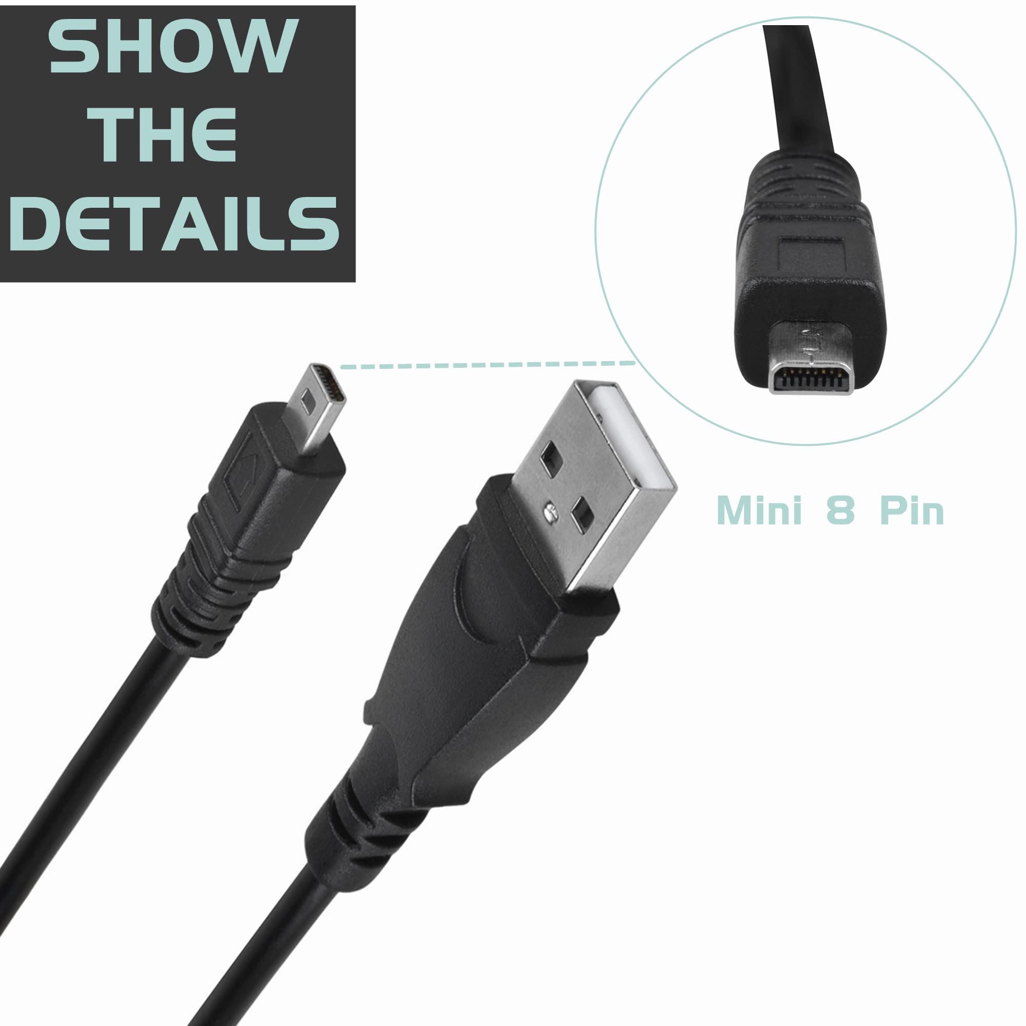 SLLEA 3.3ft USB Mini-8pin Charger & Data Sync Cable for Nikon Coolpix S70 S3600 Camera - Replacement Power Cord for Digital Photography & Travel Accessories