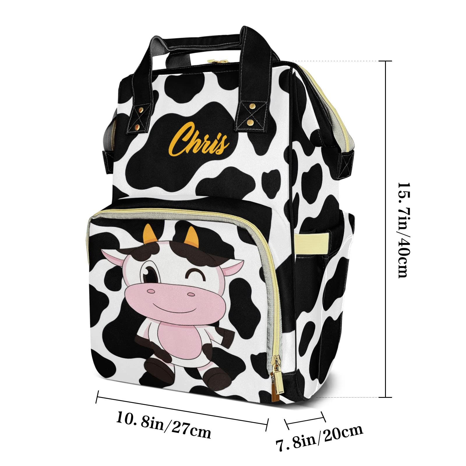 Custom Personalized Cow Print Diaper Backpack - Name Embossed Mummy Bag for Baby Essentials | Perfect Baby Shower Gift & Travel Nappy Organizer