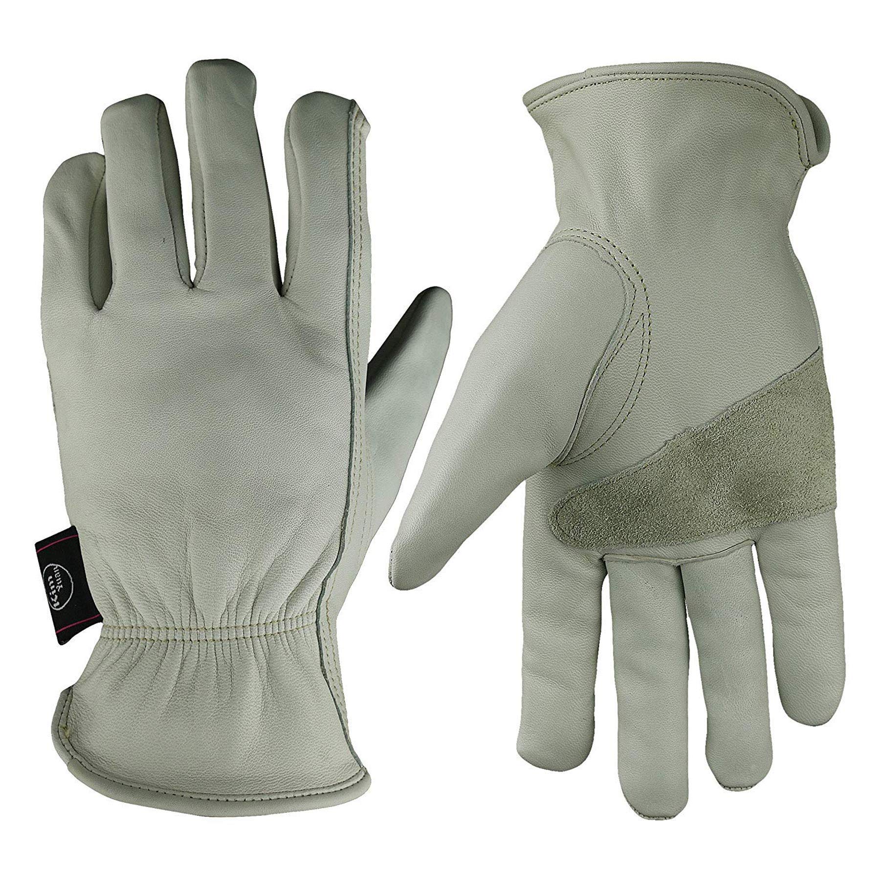 Leather Work Gloves - Cowhide for Gardening, Construction & Motorcycle - Elastic Wrist for Men & Women - Durable Protection for Outdoor Work
