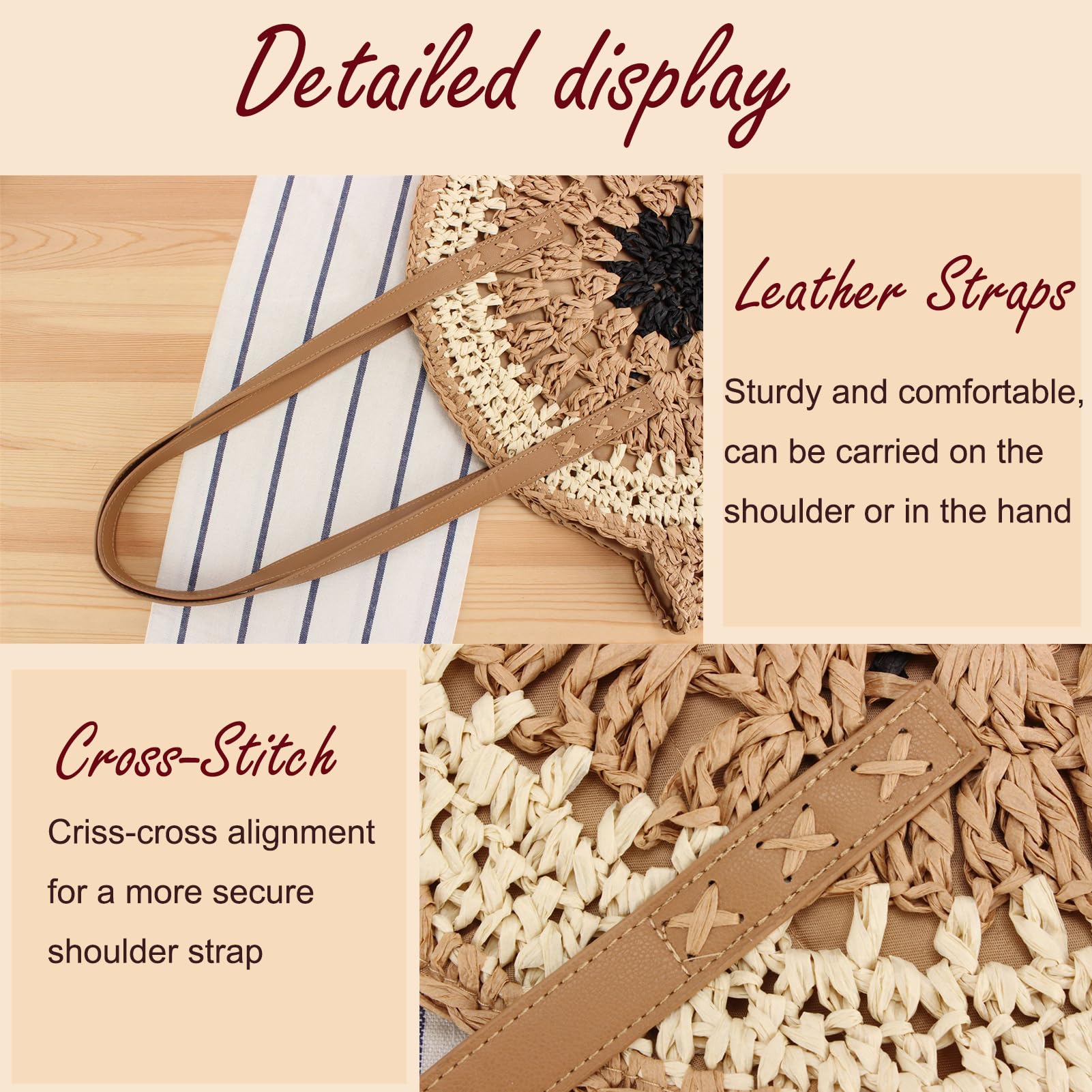 Handwoven Natural Rattan Round Straw Bag for Women - Summer Beach Shoulder Bag & Crossbody Purse | Perfect for Vacation, Pool Parties, and Outdoor Adventures