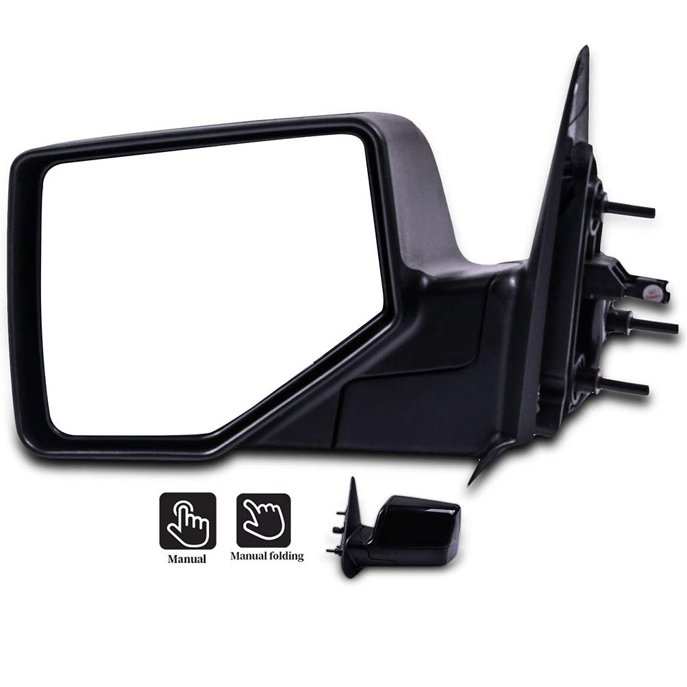 Black Manual Folding Non-Heated Driver Side Mirror Compatible with 2006-2011 Ford Ranger - Left Side View Replacement Mirror with Textured Surface & Manual Adjustment - Perfect for Parking, Tight Spaces & Off-Road Adventures