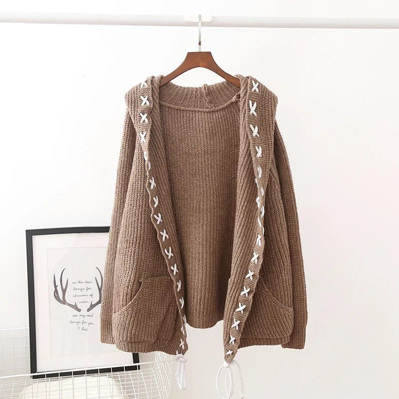 Women's Hooded Knit Cardigan Sweater Coat - Loose Long Sleeve Open Front Casual Pullover for Fall & Winter - Perfect for Office, Date Night and Weekend Outfits