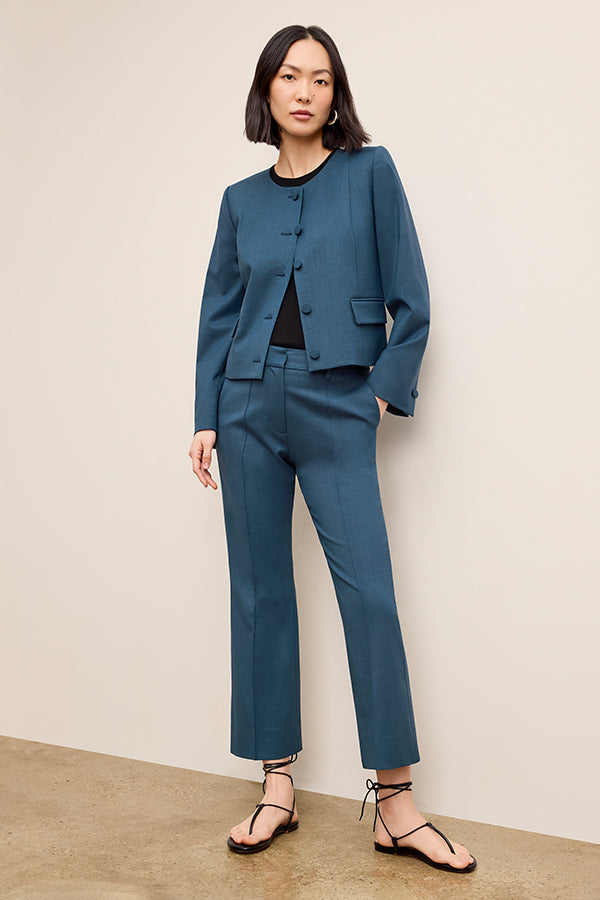 Tessa Kick Flare Trouser - Washable Wool Twill Pants for Women in Bluebell | Comfortable & Stylish Office Wear & Casual Outfits