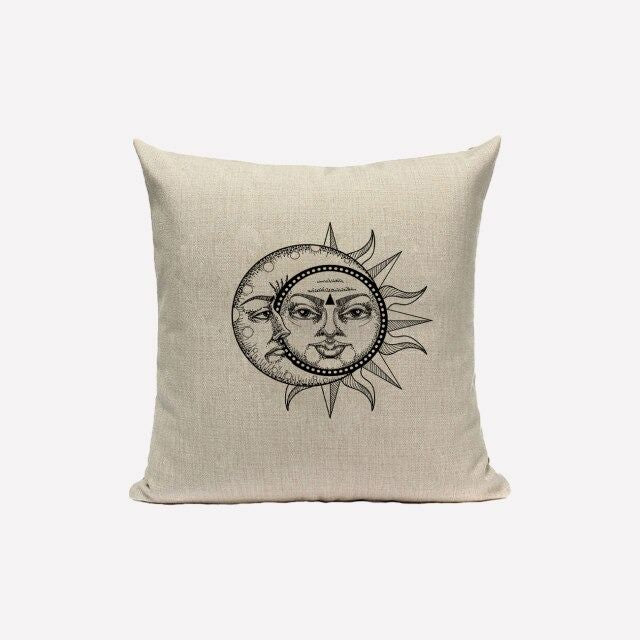 Black and White Sun & Moon Throw Pillow Covers for Sofa, Bed, Couch - Boho Home Decor, Living Room & Bedroom Accessories