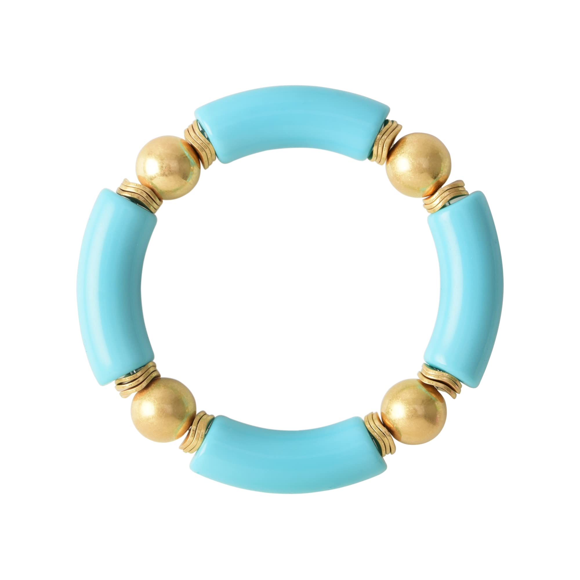 LALAPPLE Gold Plated Beaded Acrylic Bamboo Tube Bangle Bracelets for Women - Colorful Chunky Curved Stretch Bracelet with Gold Beads | Friendship Jewelry for Summer, Beach, Party & Everyday Wear