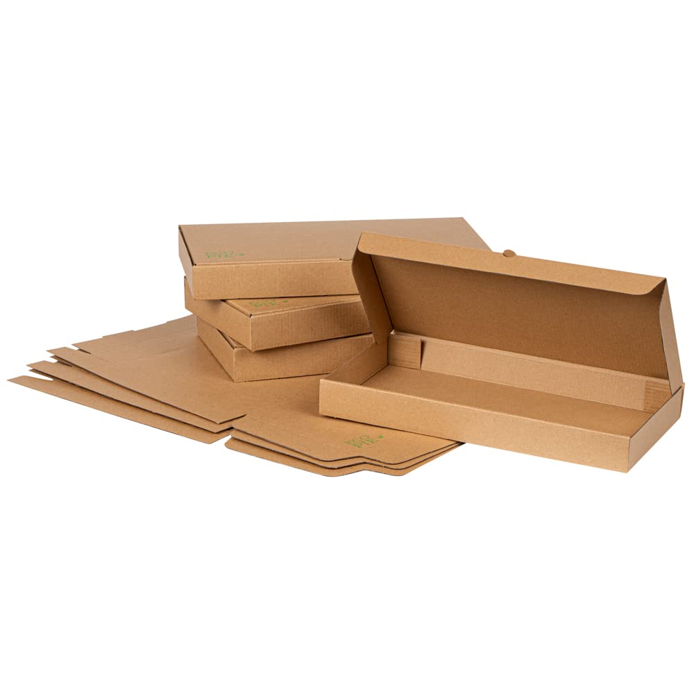 Eco-Friendly 15 x 7 x 1.5 Inch Flatbread Takeaway Boxes - 50 Pack Corrugated Pizza Boxes with E-Flute Design & Tab-Lock System | Kraft & Green Paper Disposable Food Containers for Restaurants, Catering & Delivery Services