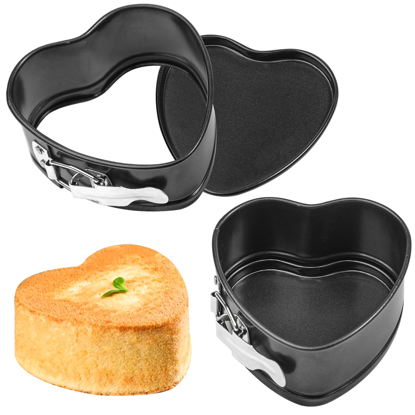Heart Shaped Springform Pan Set of 2 - 4 Inch Mini Cheesecake Baking Molds for Oven, Air Fryer & Instant Pot - Perfect for Valentine's Day, Anniversaries & Romantic Desserts
