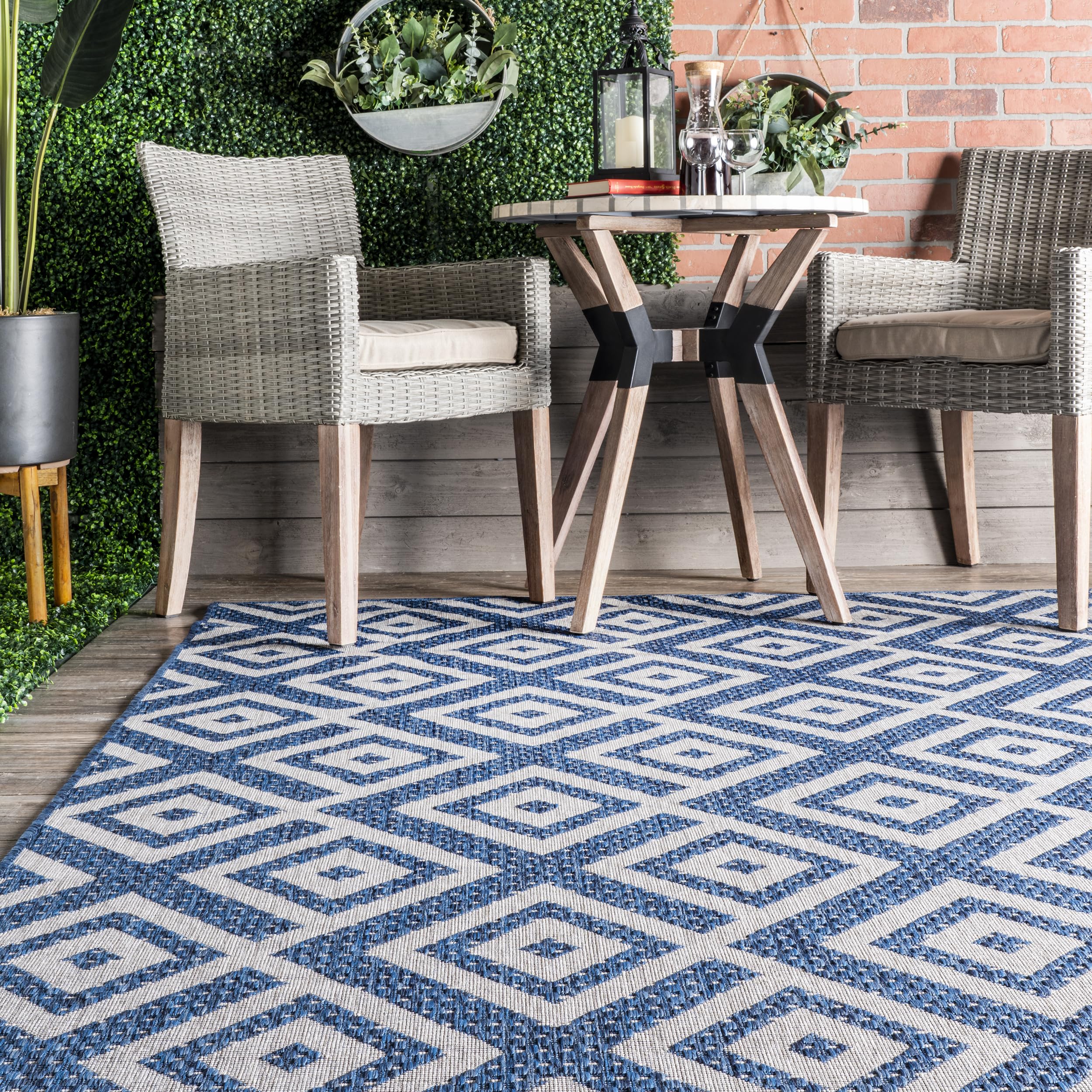 nuLOOM 4' x 6' Outdoor Performance Area Rug - Stain & Weather Resistant, High Traffic Durable - Perfect for Patio, Balcony, Deck & Backyard - Tayla Blue Design for Outdoor Living Spaces