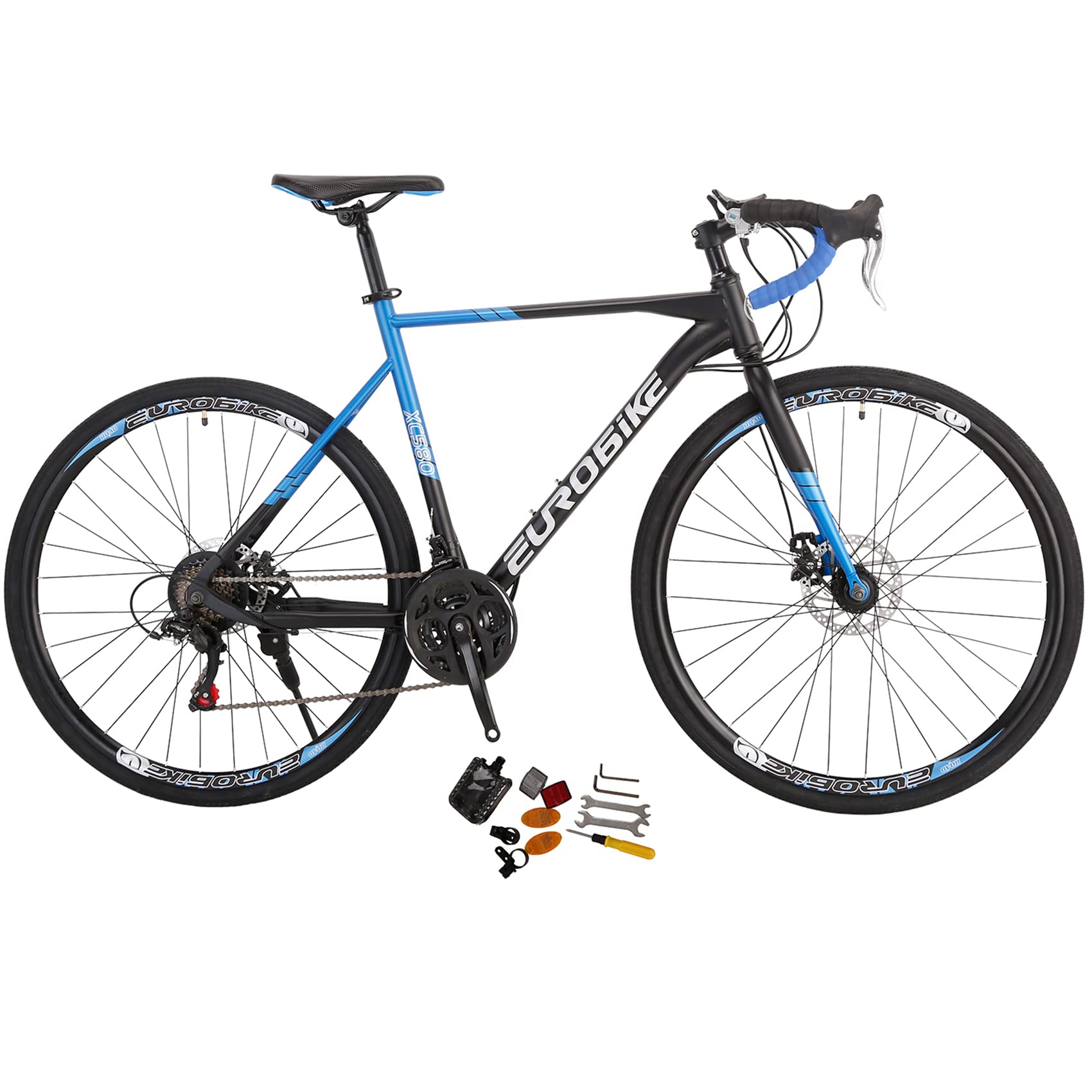EUROBIKE 21 Speed Gravel Bike for Adults - 54cm Steel Frame, 700C Wheels, Dual Disc Brakes - Men's & Women's Road Bike with Drop Bar (3 Colors) - Perfect for Commuting, Adventure Riding & Fitness Training